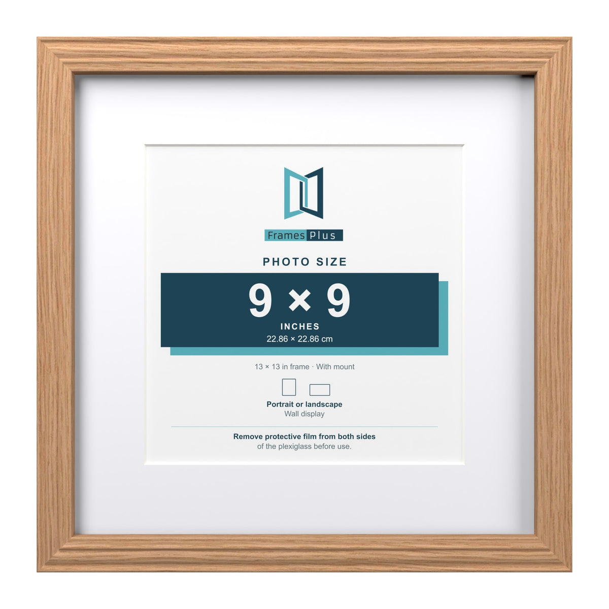 Devon Oak 13 x 13 inch picture frame with a white mount for a 9 x 9 inch photo