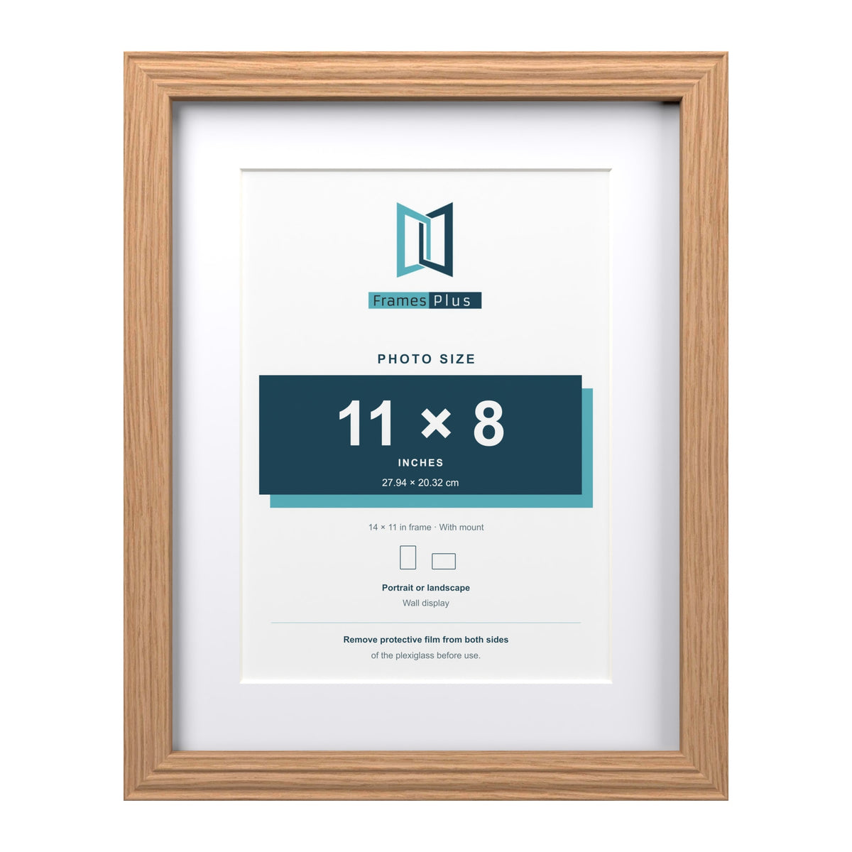 Devon Oak 14 x 11 inch picture frame with a white mount for an 11 x 8 inch photo