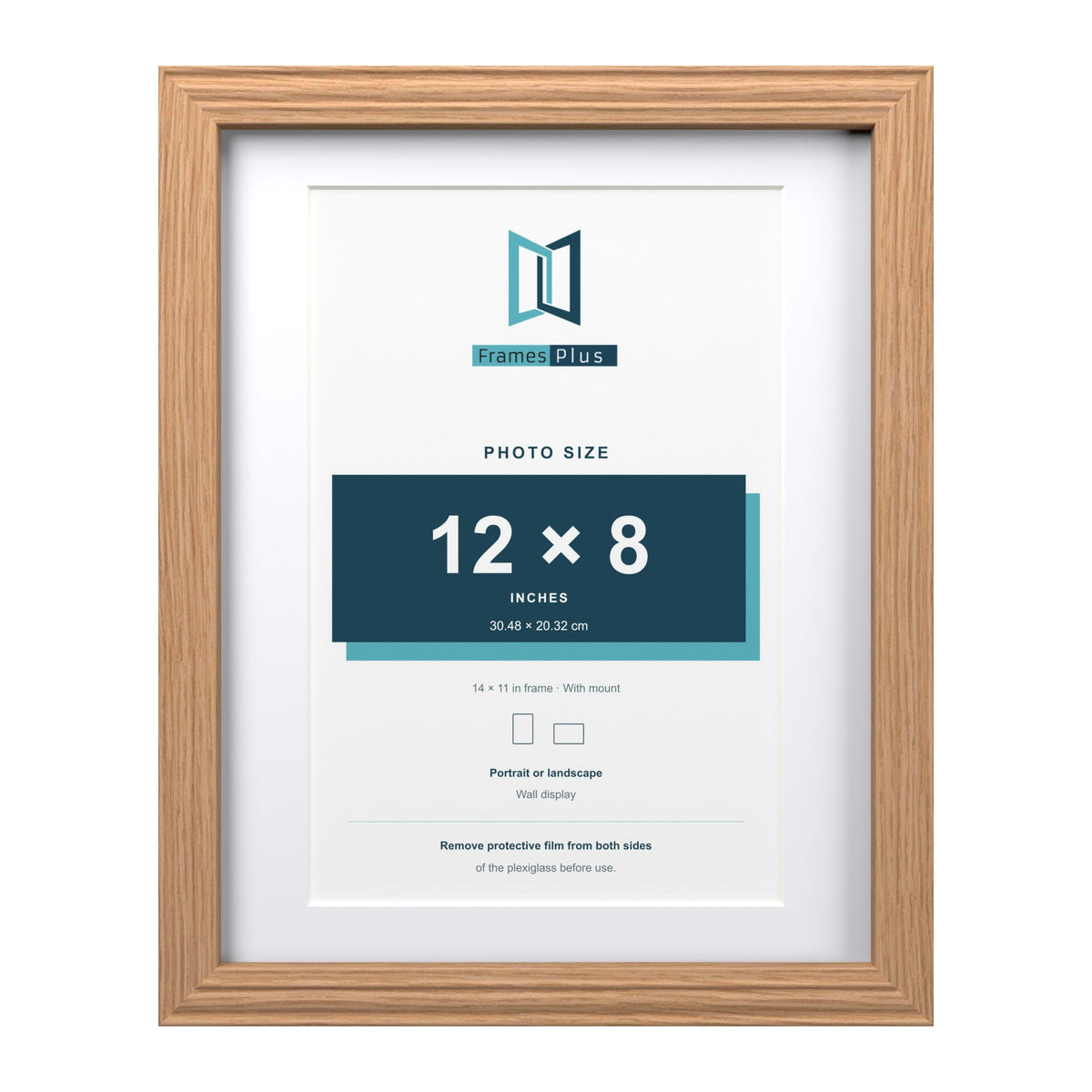 Devon Oak 14 x 11 inch picture frame with a white mount for a 12 x 8 inch photo