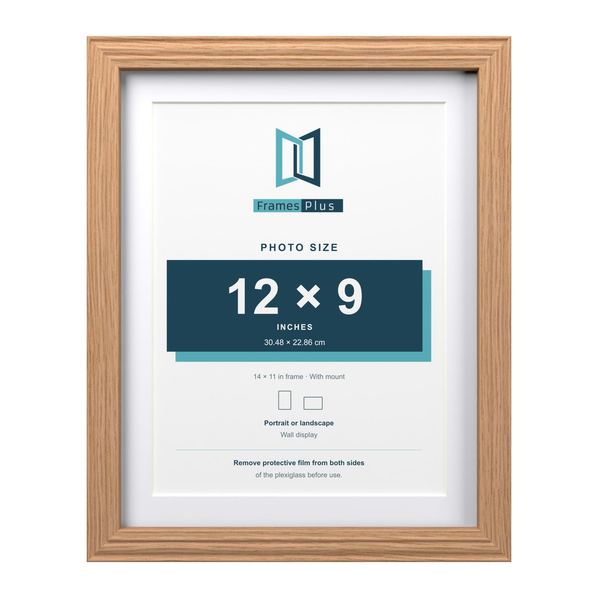 Devon Oak 14 x 11 inch picture frame with a white mount for a 12 x 9 inch photo