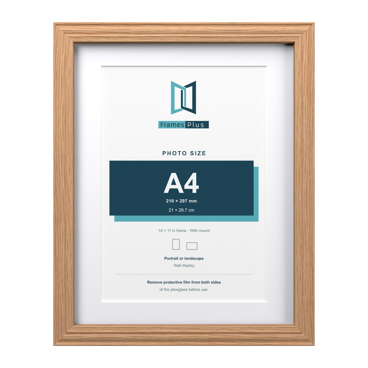 Devon Oak 14 x 11 inch picture frame with a white mount for an A4 photo