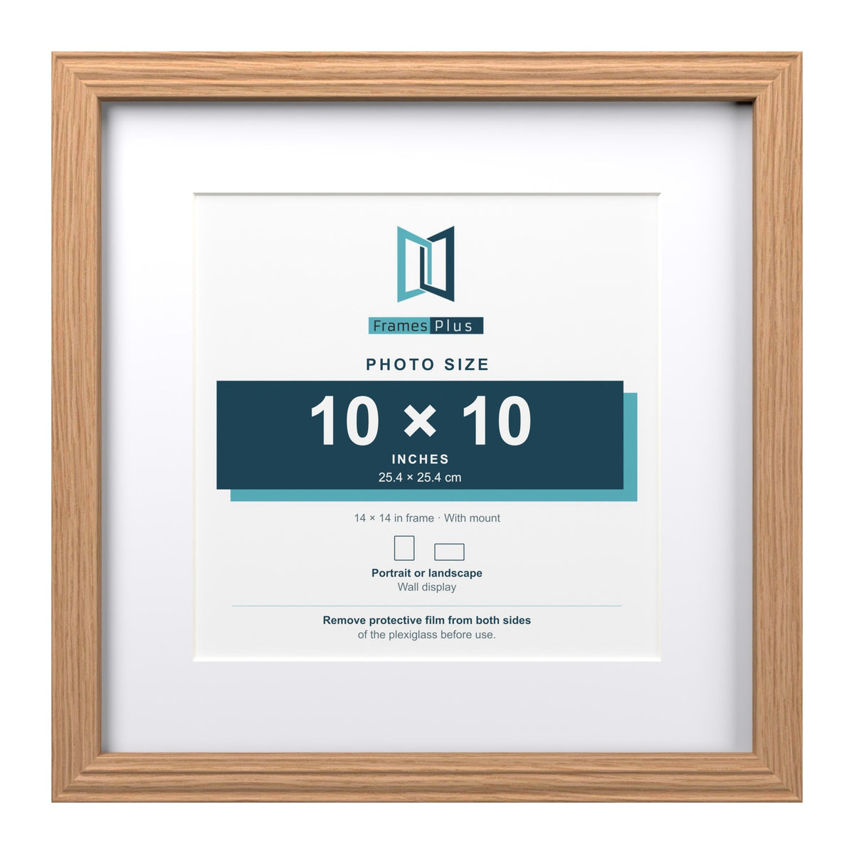Devon Oak 14 x 14 inch picture frame with a white mount for a 10 x 10 inch photo