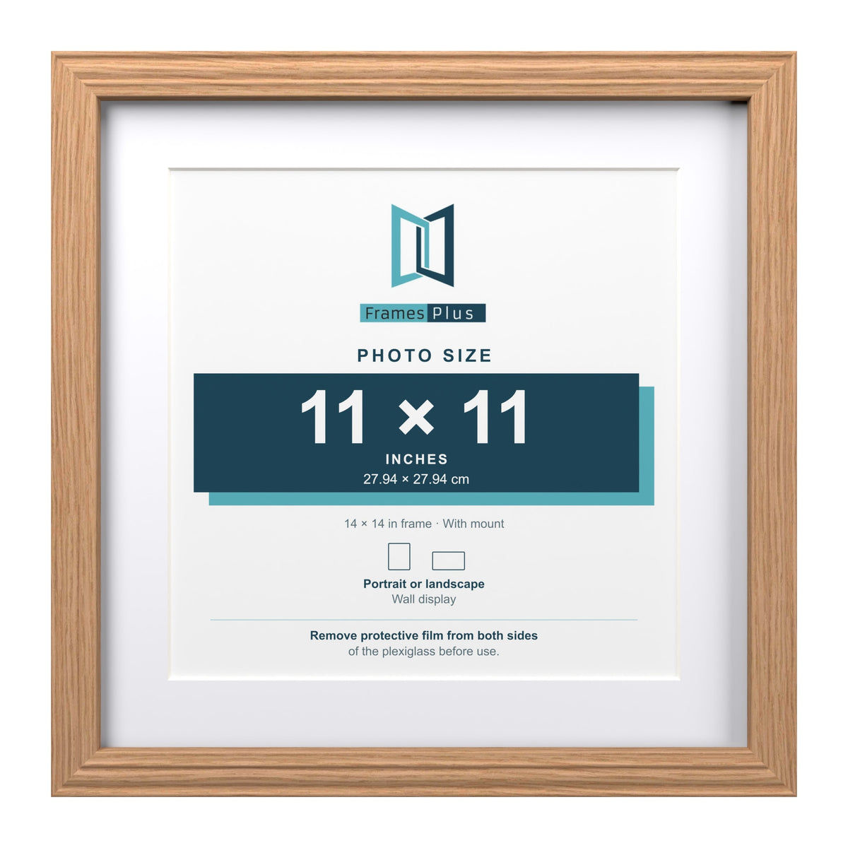 Devon Oak 14 x 14 inch picture frame with a white mount for an 11 x 11 inch photo