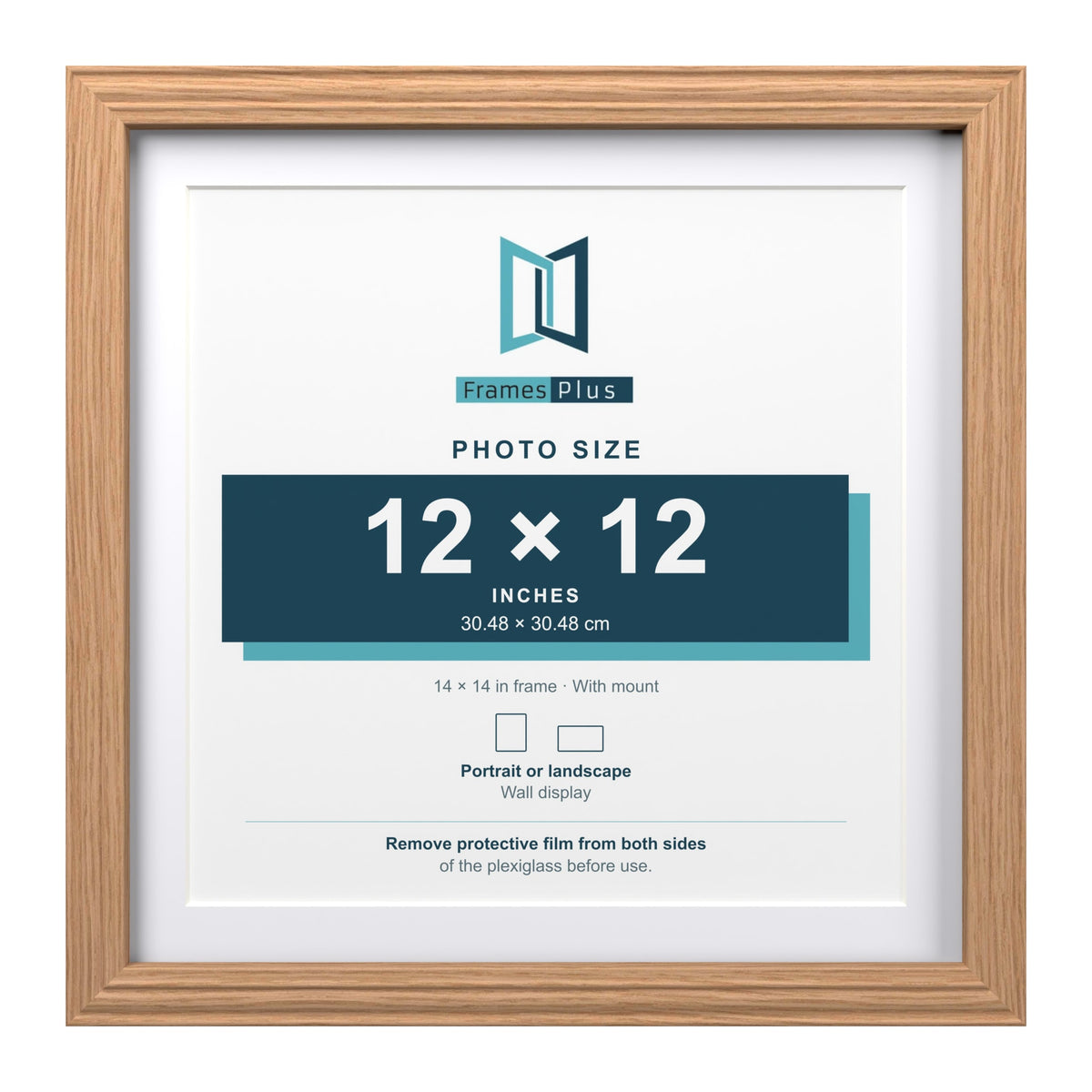 Devon Oak 14 x 14 inch picture frame with a white mount for a 12 x 12 inch photo
