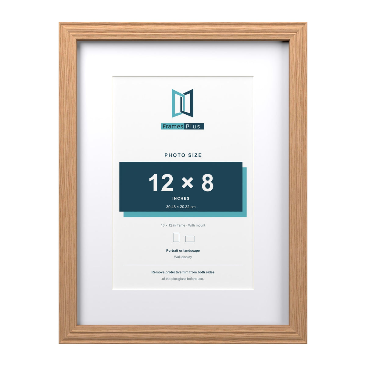 Devon Oak 16 x 12 inch picture frame with a white mount for a 12 x 8 inch photo