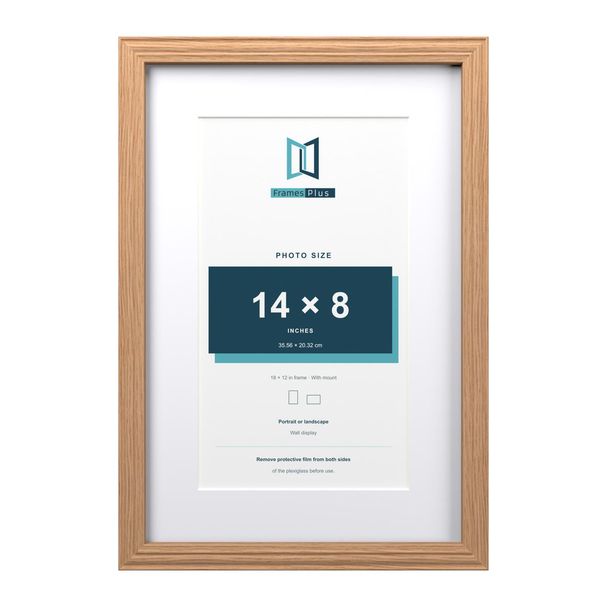 Devon Oak 18 x 12 inch picture frame with a white mount for a 14 x 8 inch photo