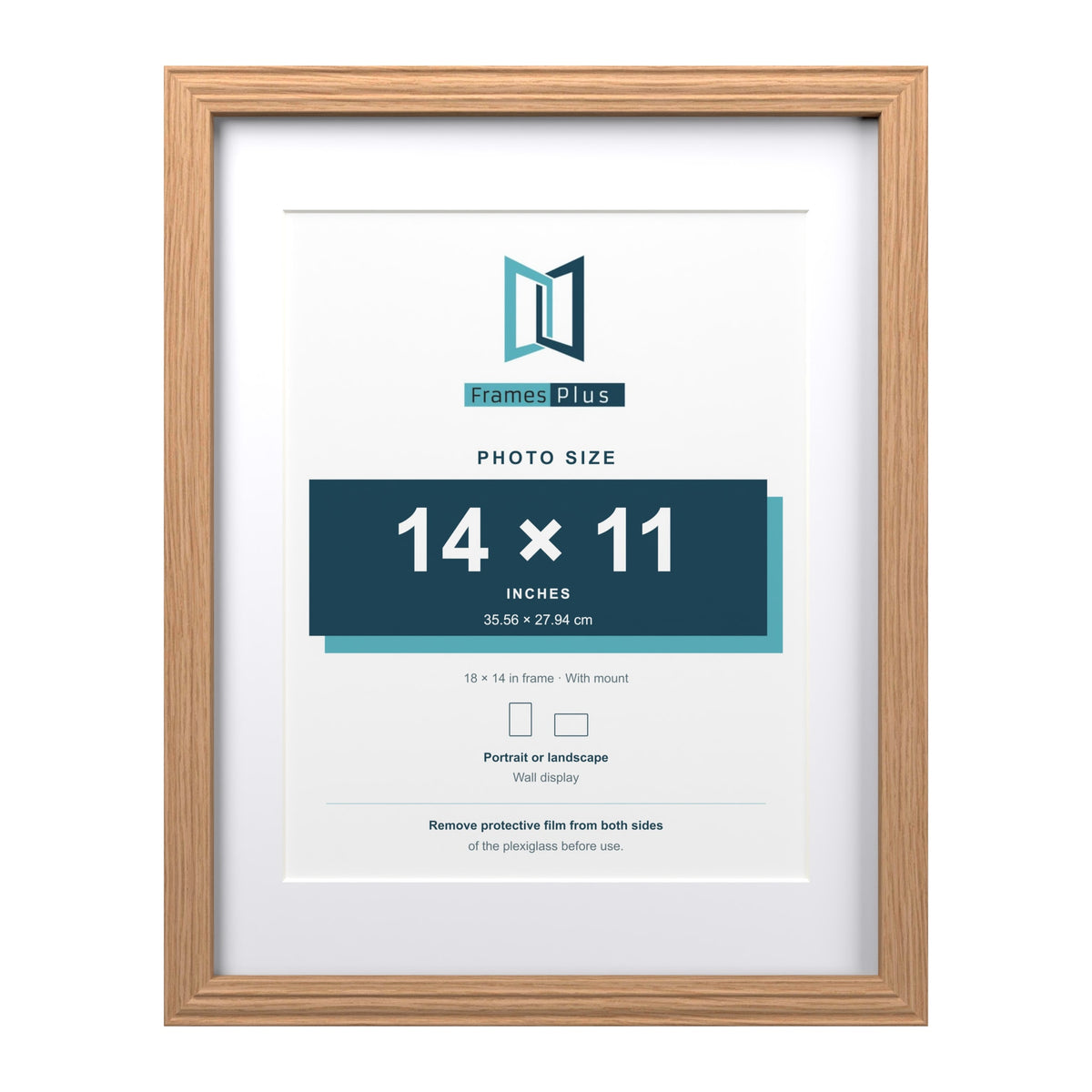 Devon Oak 18 x 14 inch picture frame with a white mount for a 14 x 11 inch photo