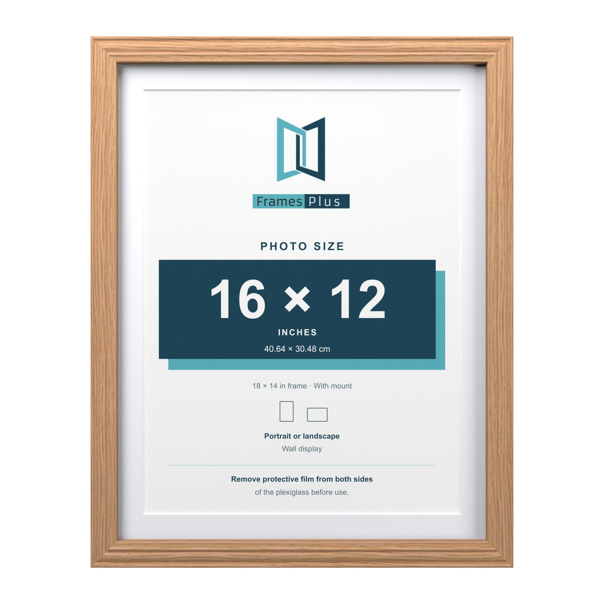 Devon Oak 18 x 14 inch picture frame with a white mount for a 16 x 12 inch photo