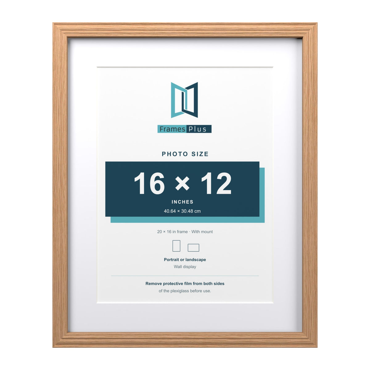 Devon Oak 20 x 16 inch picture frame with a white mount for a 16 x 12 inch photo