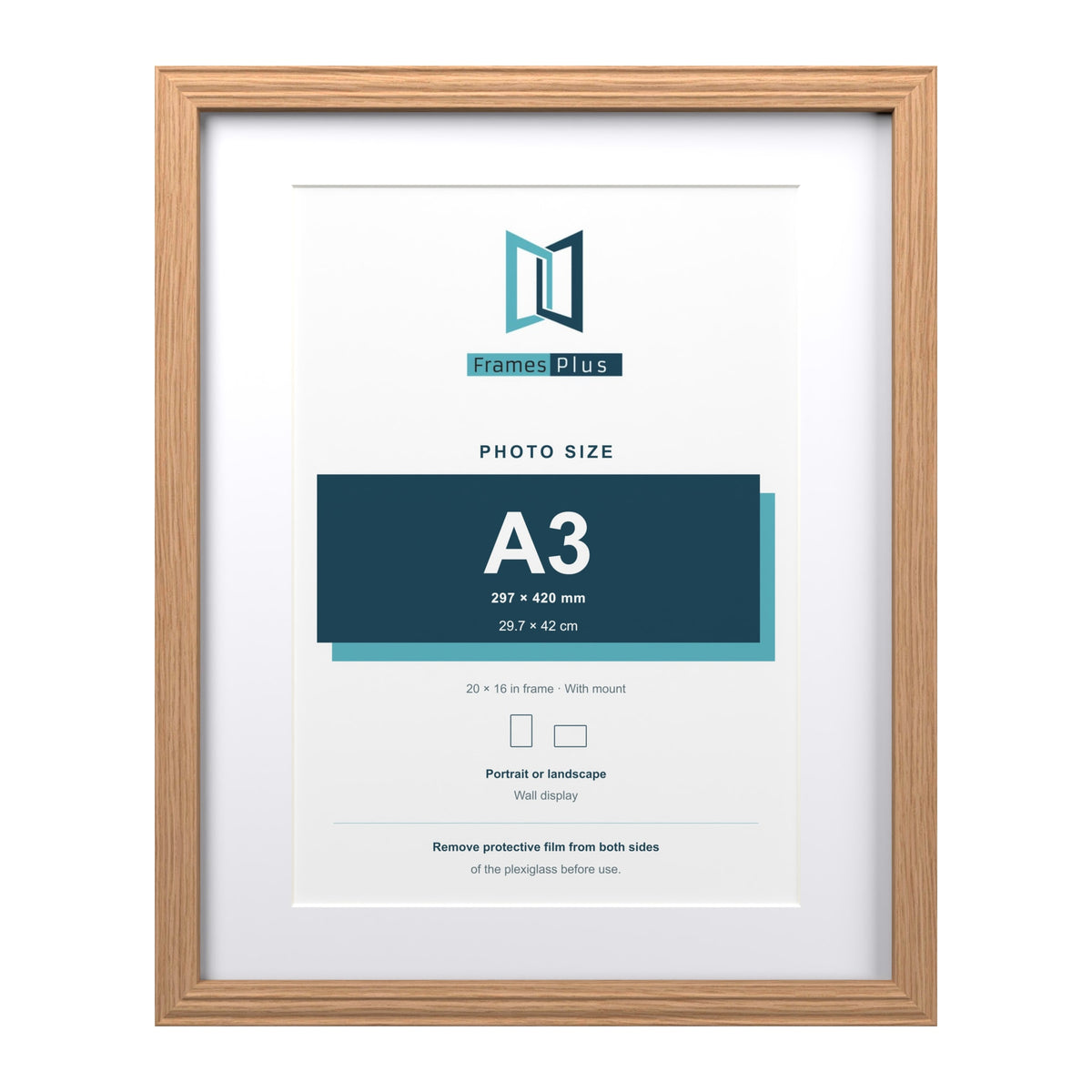 Devon Oak 20 x 16 inch picture frame with a white mount for an A3 photo