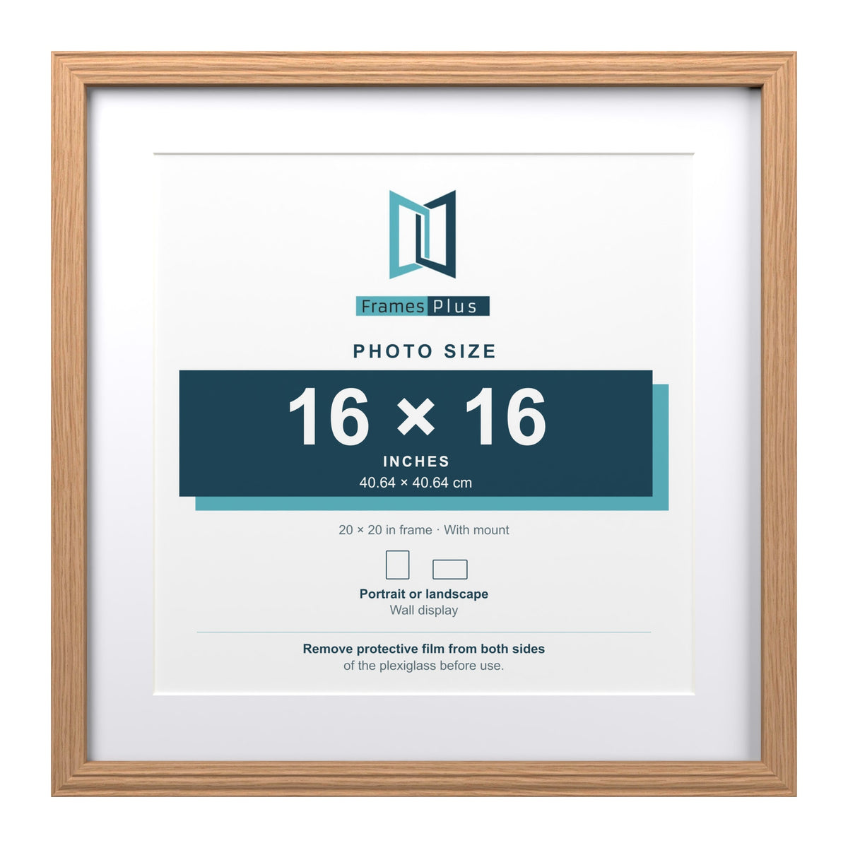Devon Oak 20 x 20 inch picture frame with a white mount for a 16 x 16 inch photo