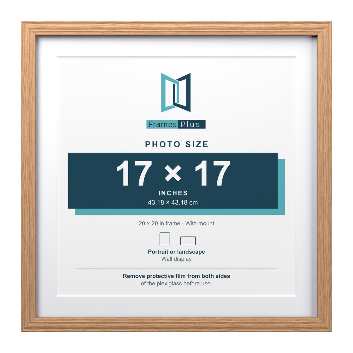 Devon Oak 20 x 20 inch picture frame with a white mount for a 17 x 17 inch photo