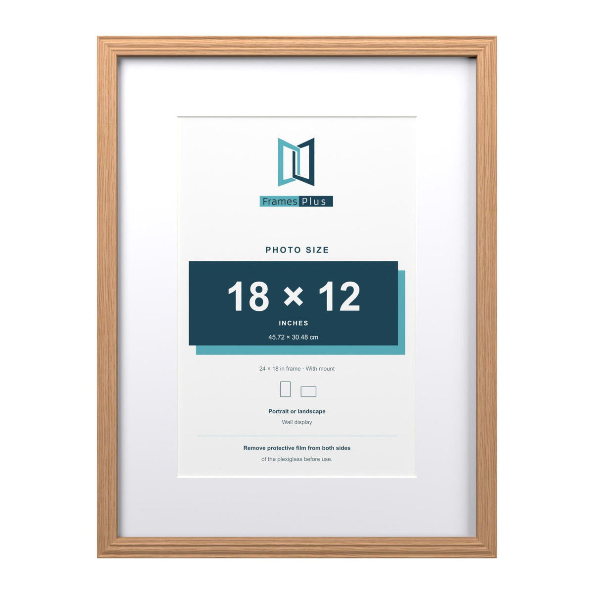Devon Oak 24 x 18 inch picture frame with a white mount for an 18 x 12 inch photo