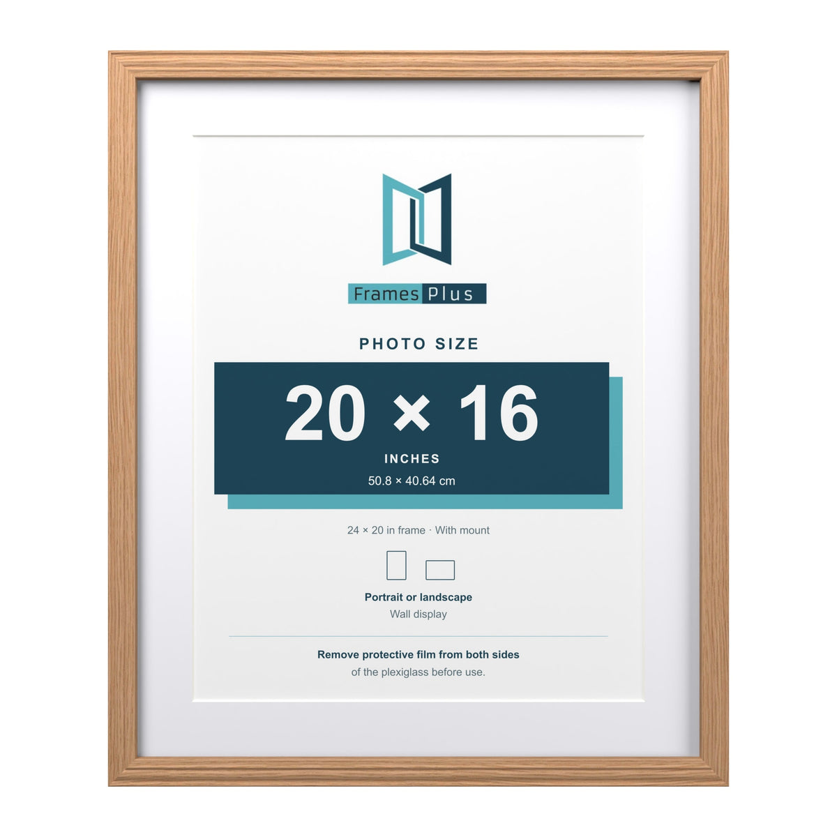 Devon Oak 24 x 20 inch picture frame with a white mount for a 20 x 16 inch photo