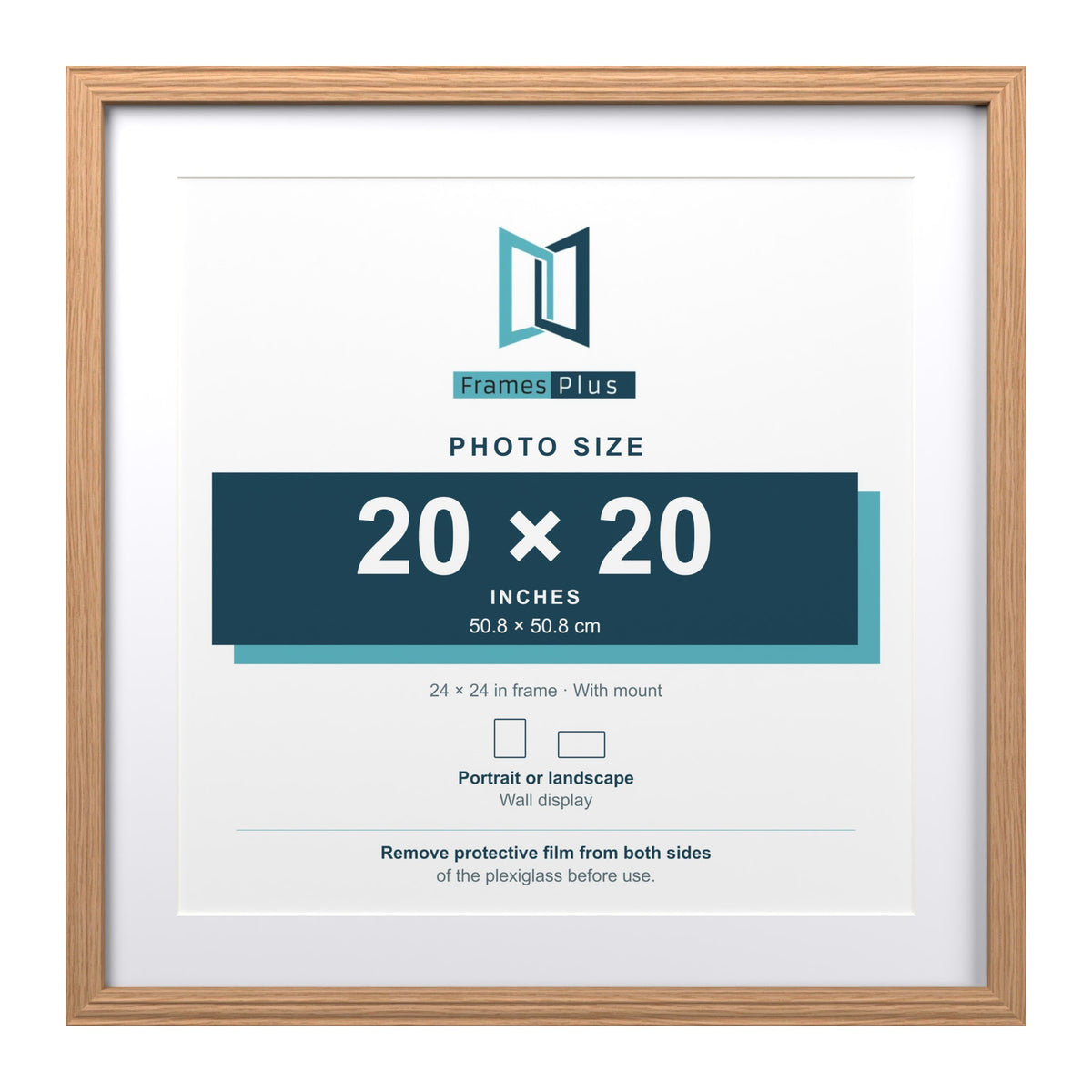Devon Oak 24 x 24 inch picture frame with a white mount for a 20 x 20 inch photo
