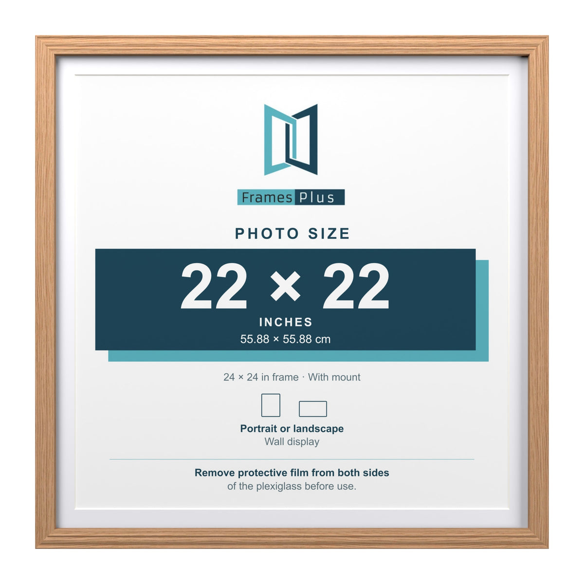 Devon Oak 24 x 24 inch picture frame with a white mount for a 22 x 22 inch photo