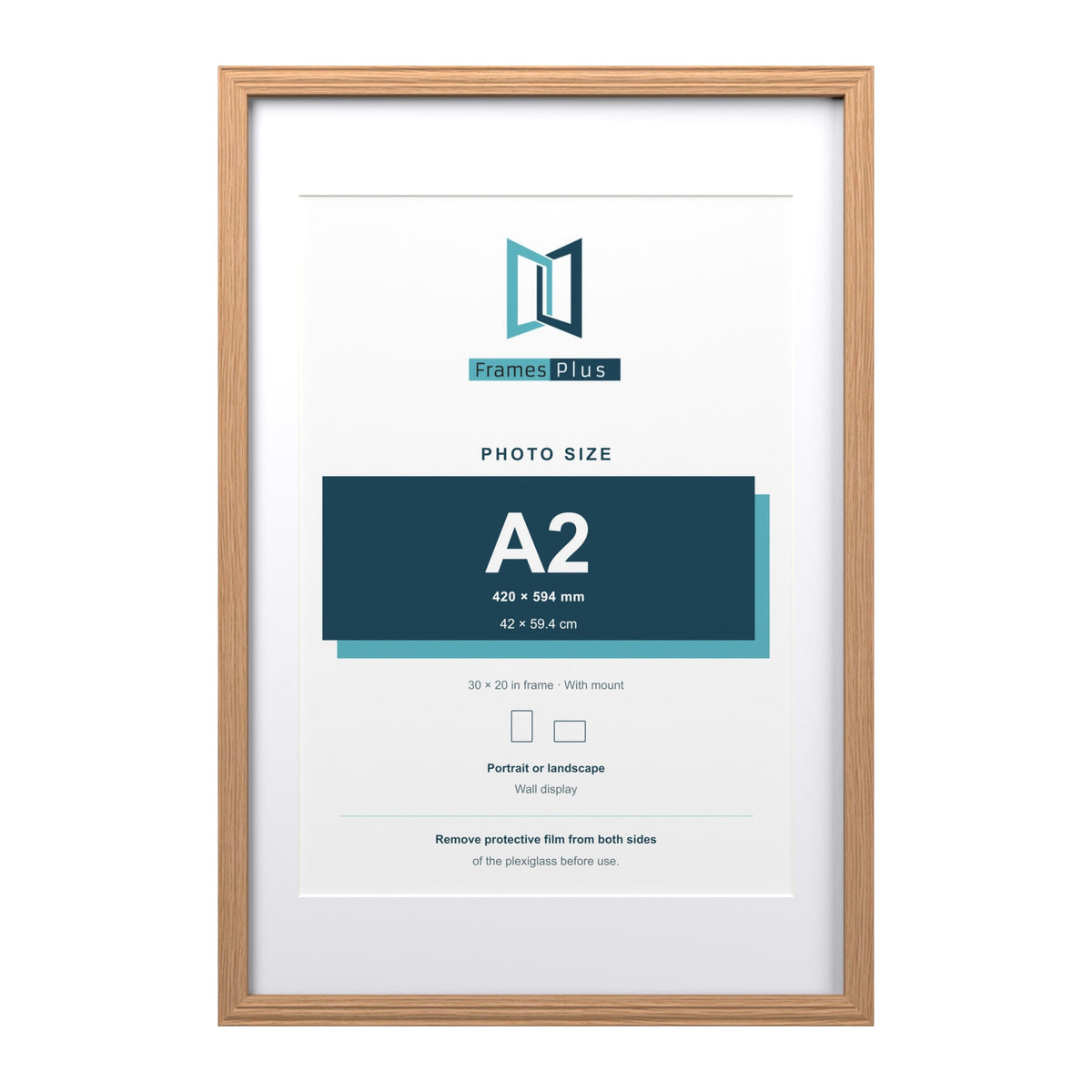 Devon Oak 30 x 20 inch picture frame with a white mount for an A2 photo
