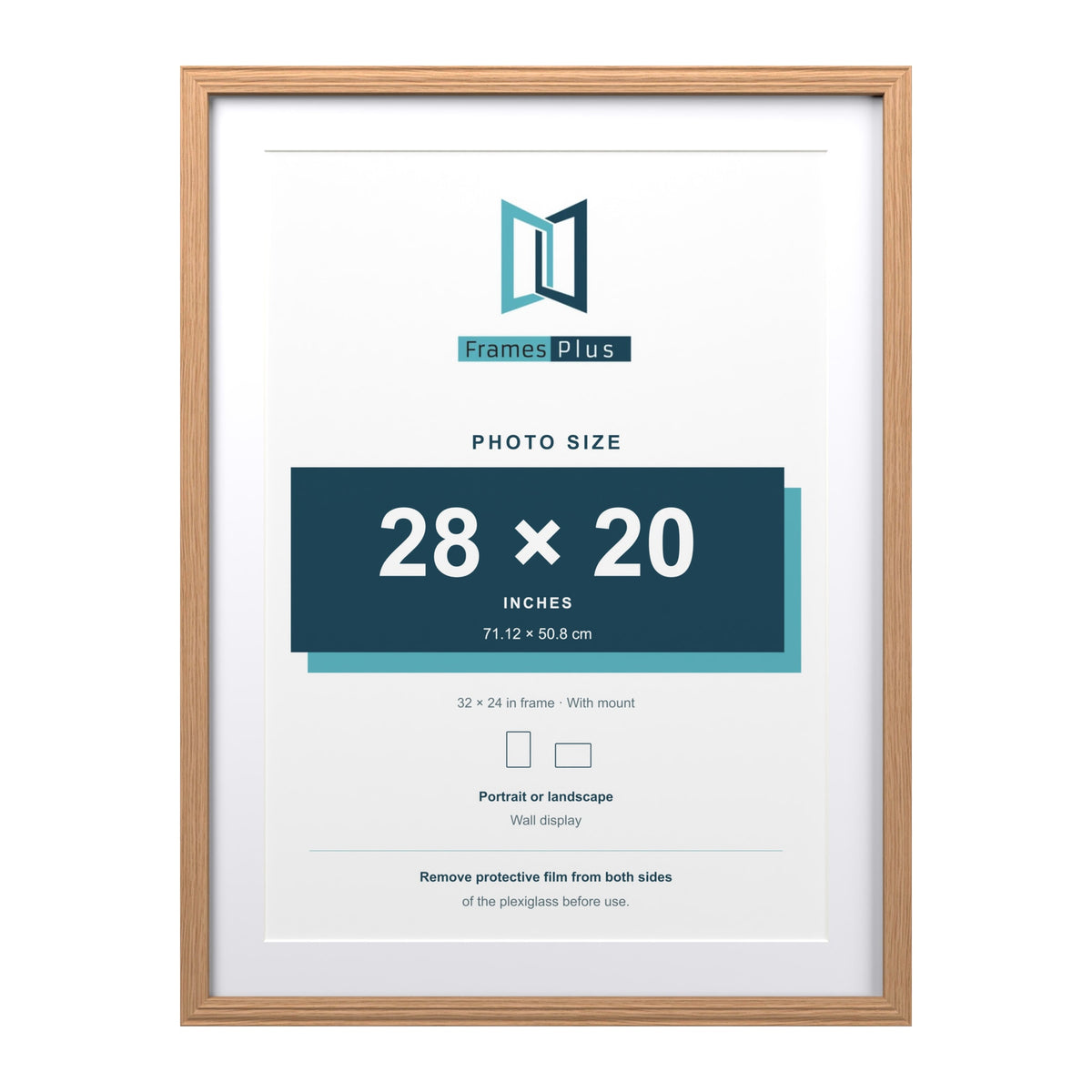 Devon Oak 32 x 24 inch picture frame with a white mount for a 28 x 20 inch photo