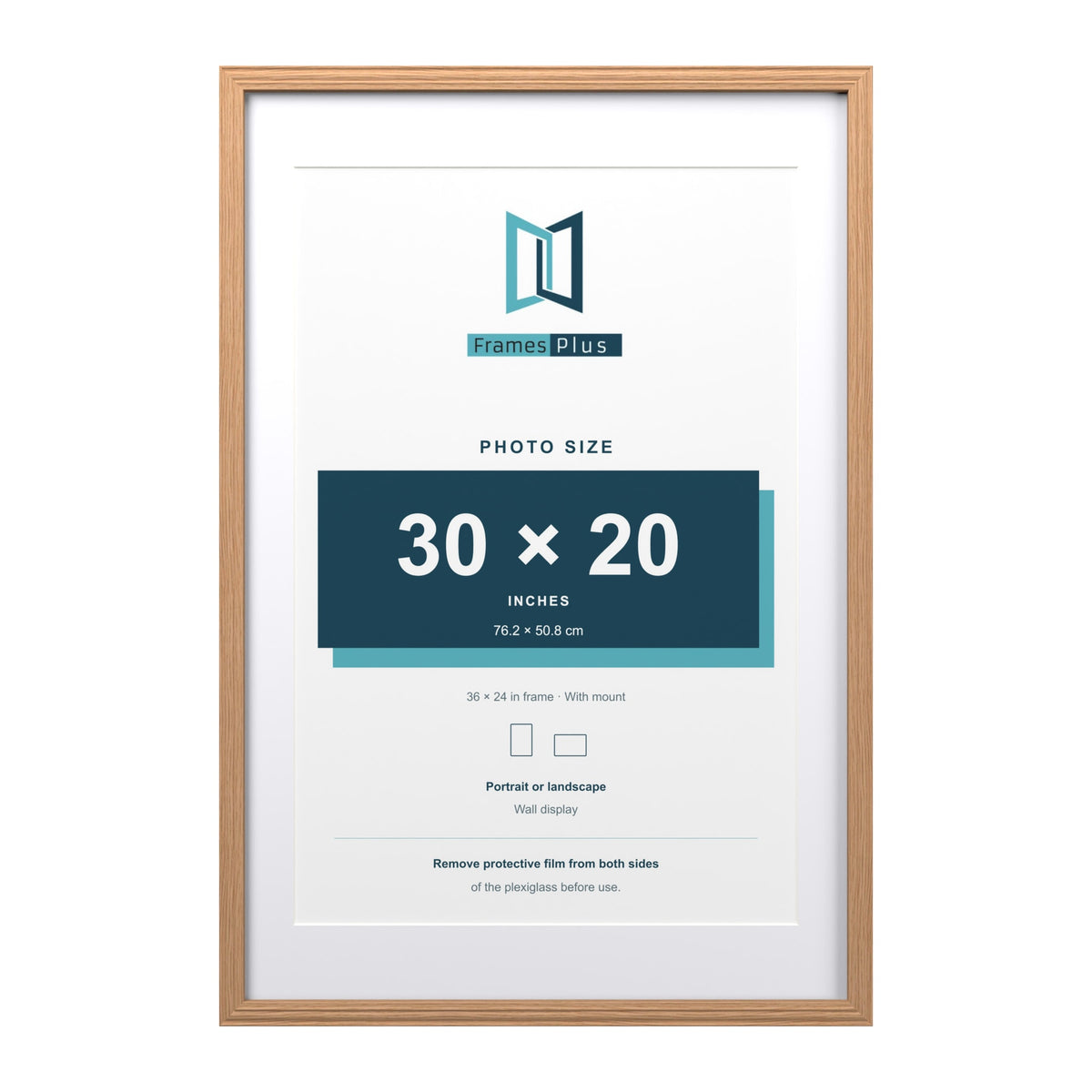 Devon Oak 36 x 24 inch picture frame with a white mount for a 30 x 20 inch photo