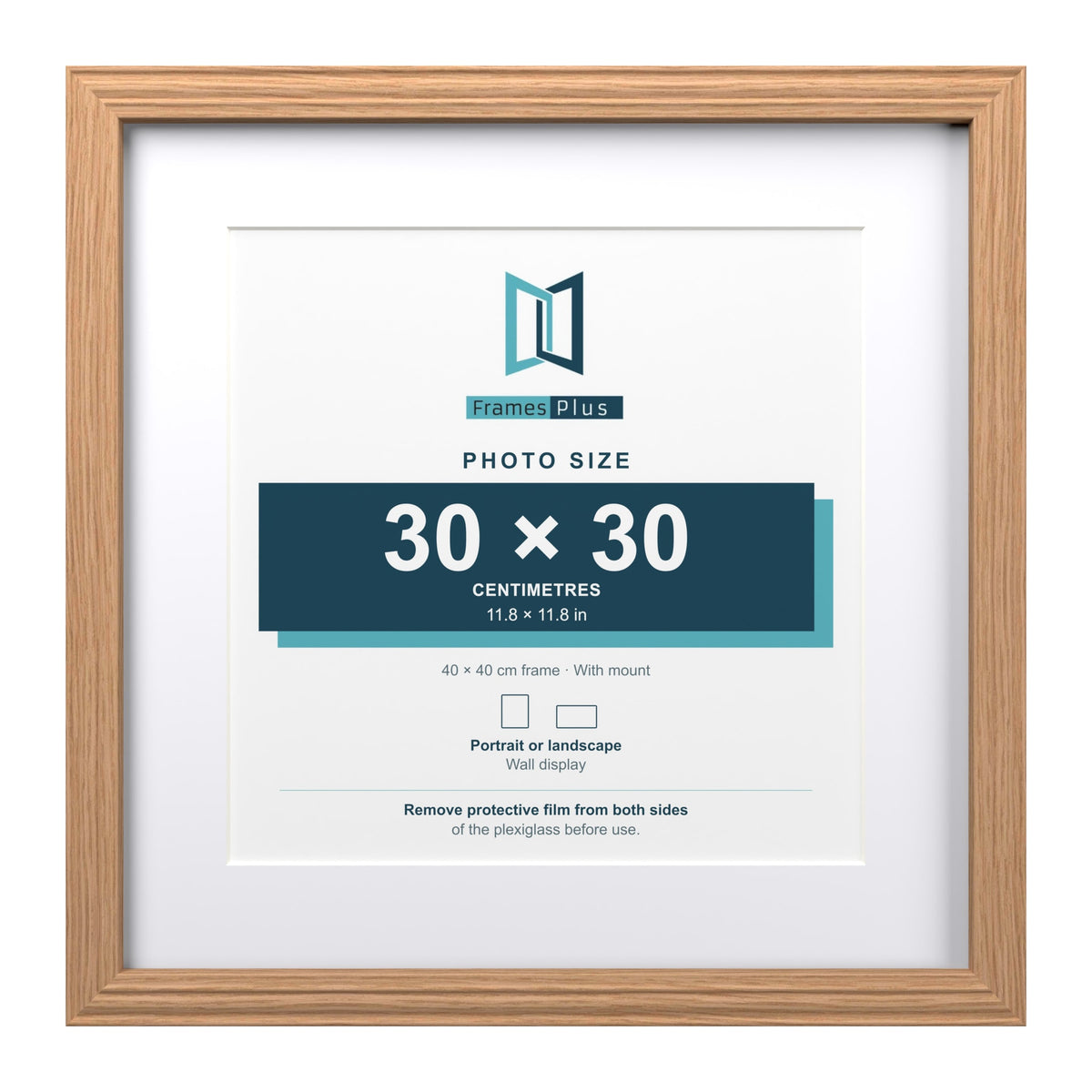 Devon Oak 40 x 40 cm picture frame with a white mount for a 30 x 30 cm photo