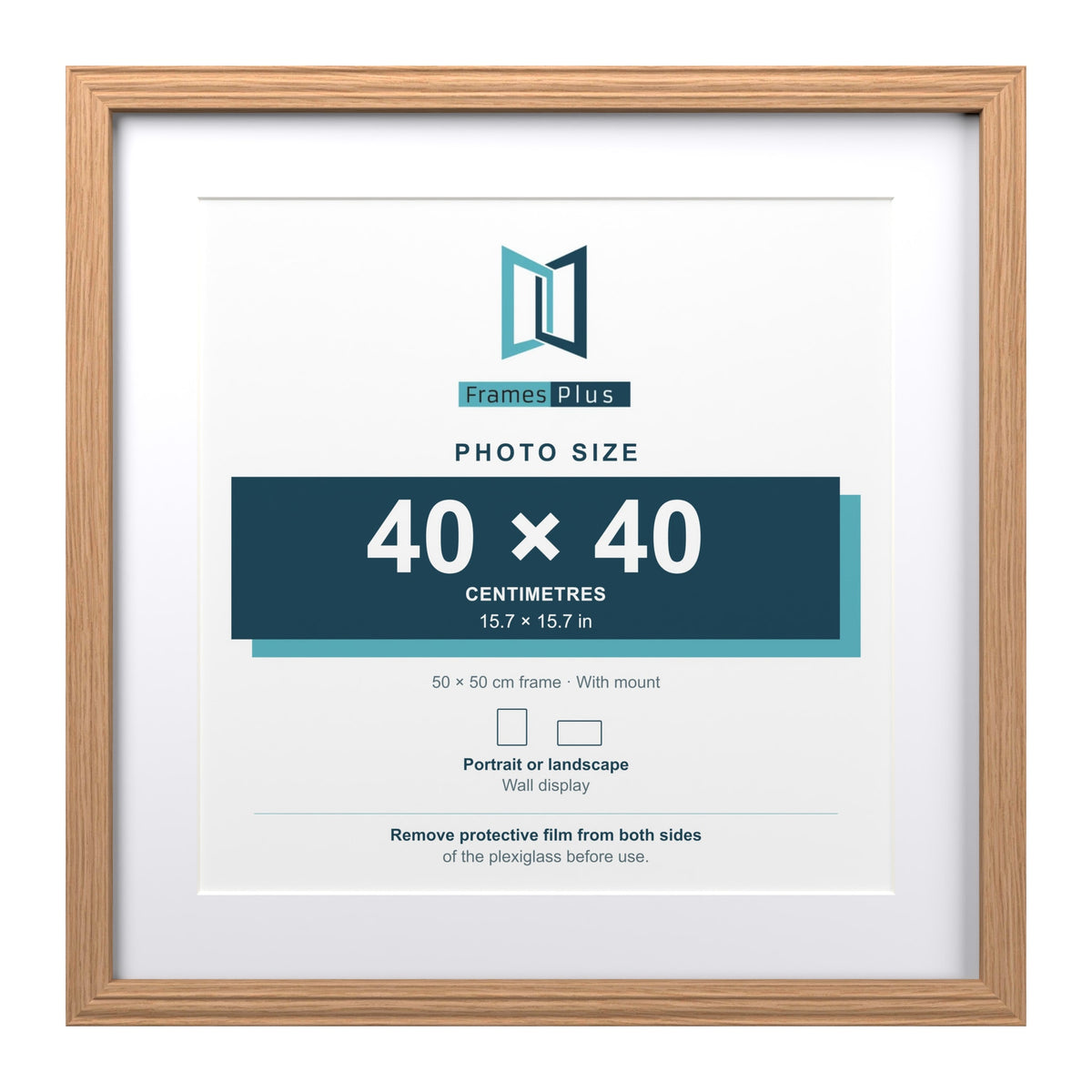 Devon Oak 50 x 50 cm picture frame with a white mount for a 40 x 40 cm photo