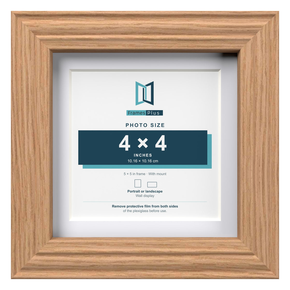 Devon Oak 5 x 5 inch picture frame with a white mount for a 4 x 4 inch photo