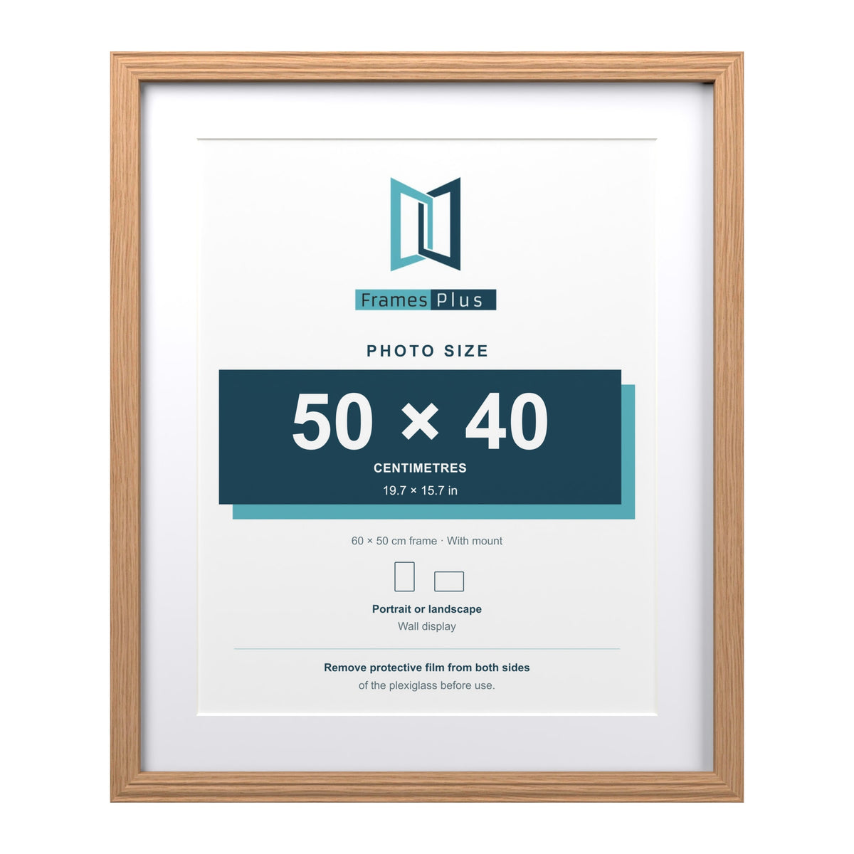 Devon Oak 60 x 50 cm picture frame with a white mount for a 50 x 40 cm photo