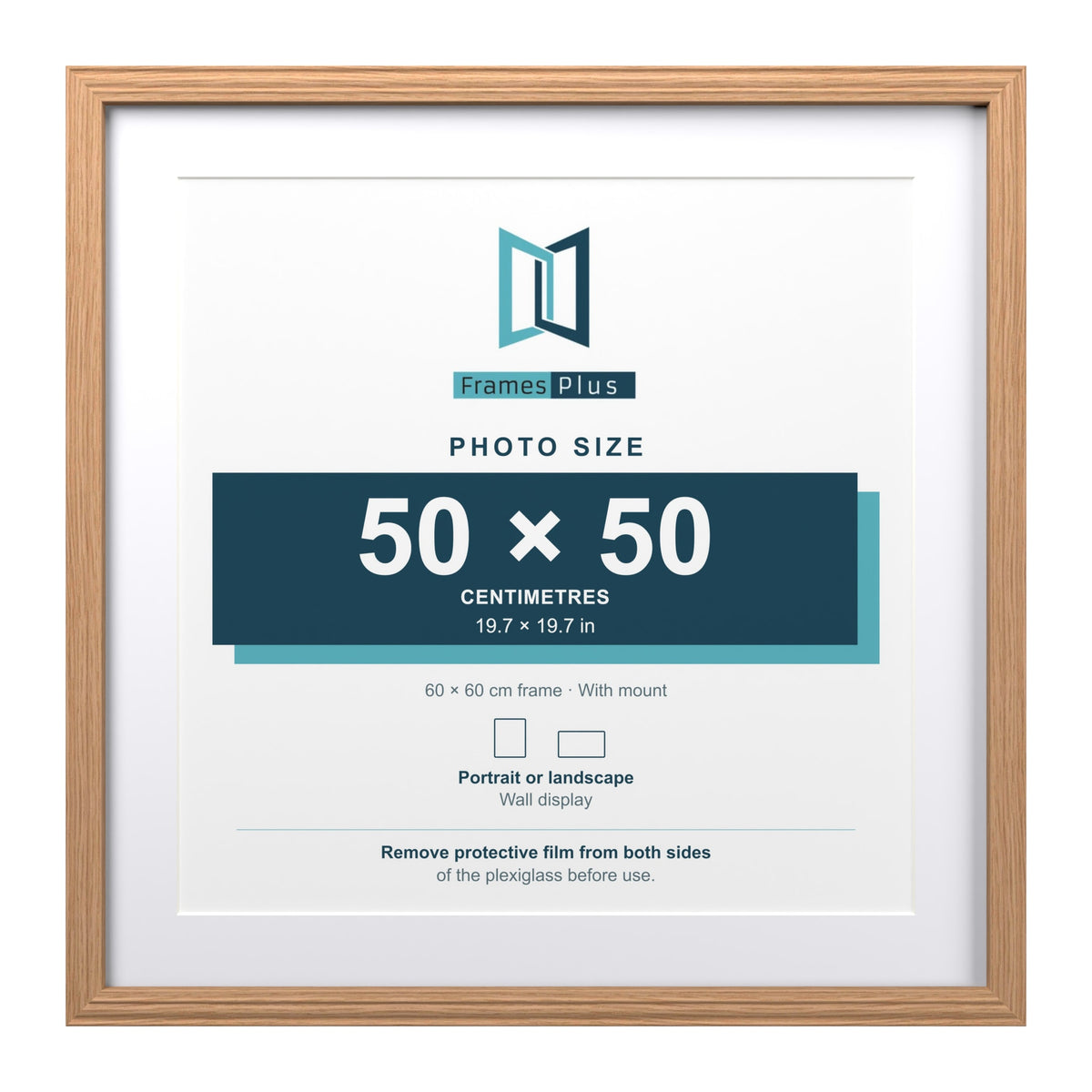 Devon Oak 60 x 60 cm picture frame with a white mount for a 50 x 50 cm photo