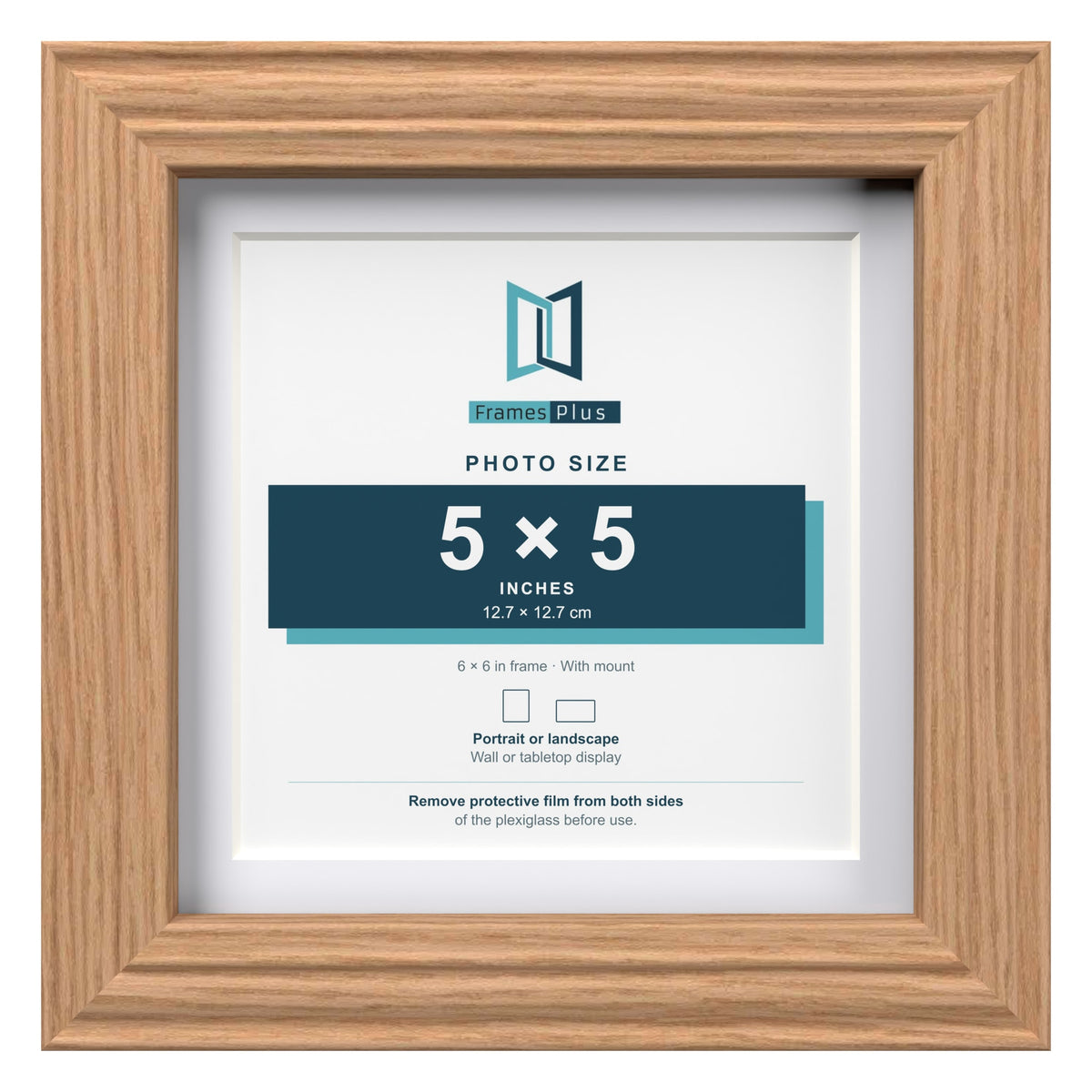 Devon Oak 6 x 6 inch picture frame with a white mount for a 5 x 5 inch photo