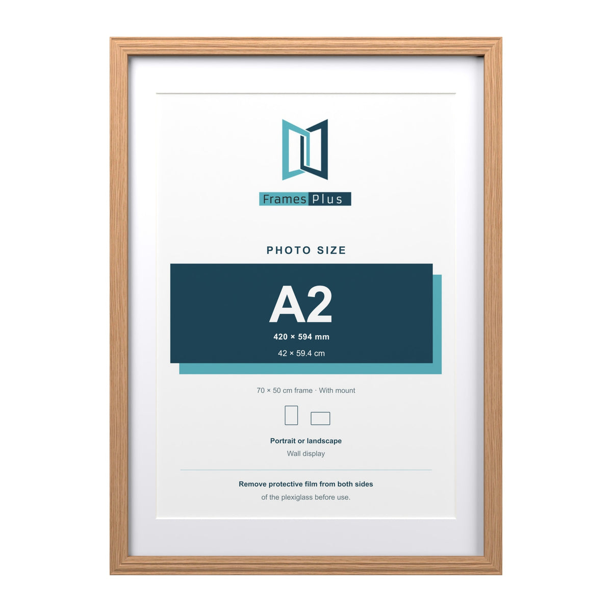 Devon Oak 70 x 50 cm picture frame with a white mount for an A2 photo