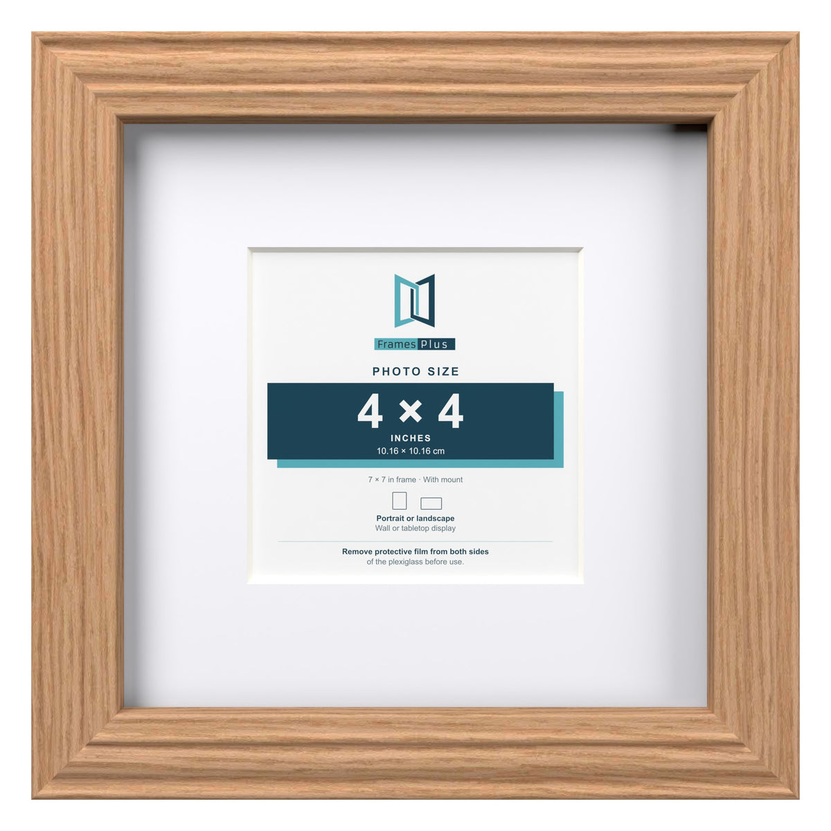 Devon Oak 7 x 7 inch picture frame with a white mount for a 4 x 4 inch photo