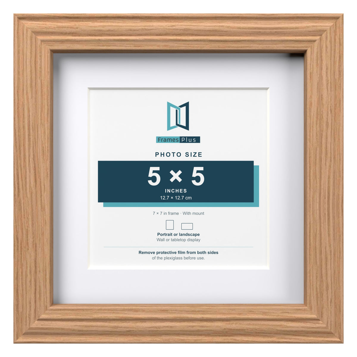 Devon Oak 7 x 7 inch picture frame with a white mount for a 5 x 5 inch photo