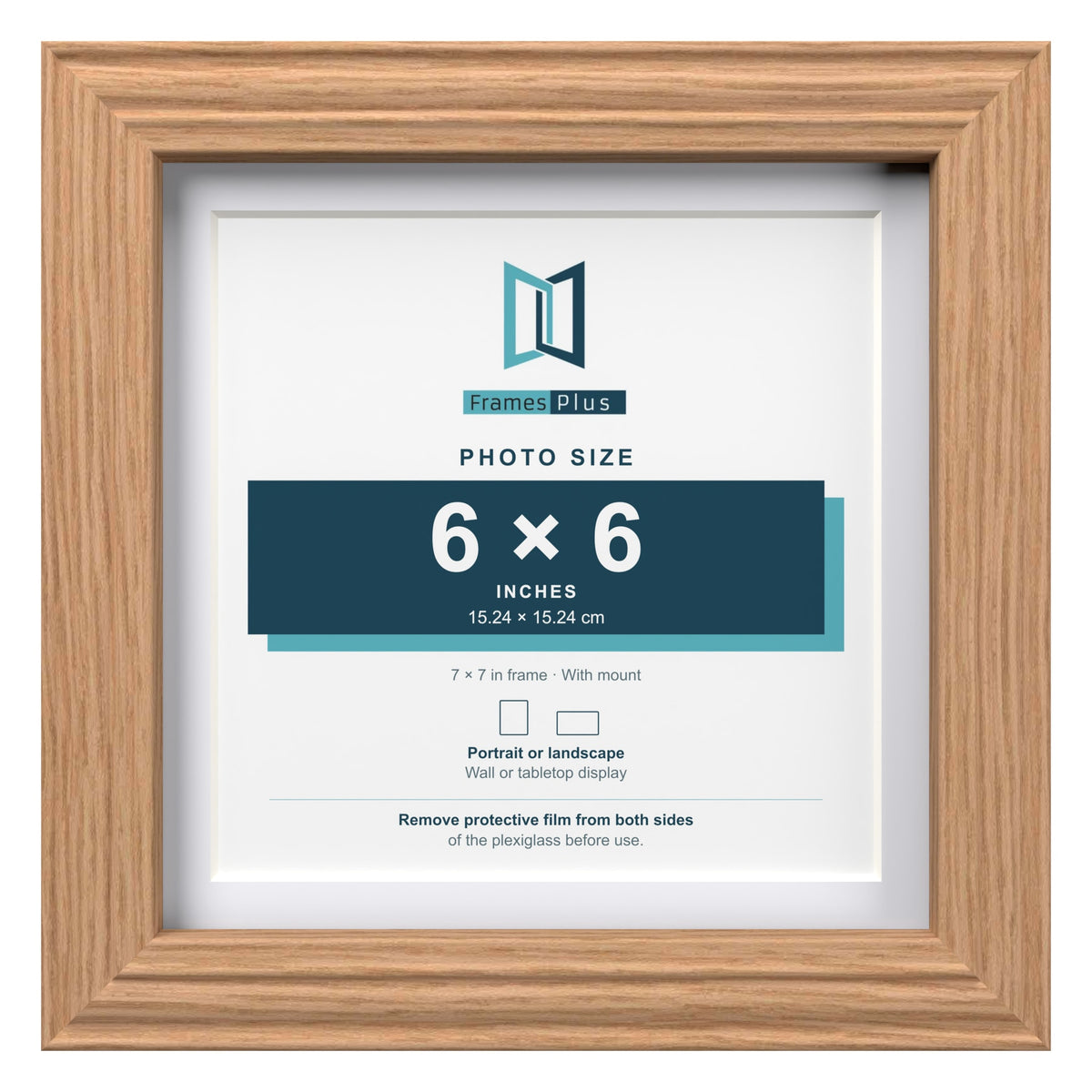 Devon Oak 7 x 7 inch picture frame with a white mount for a 6 x 6 inch photo