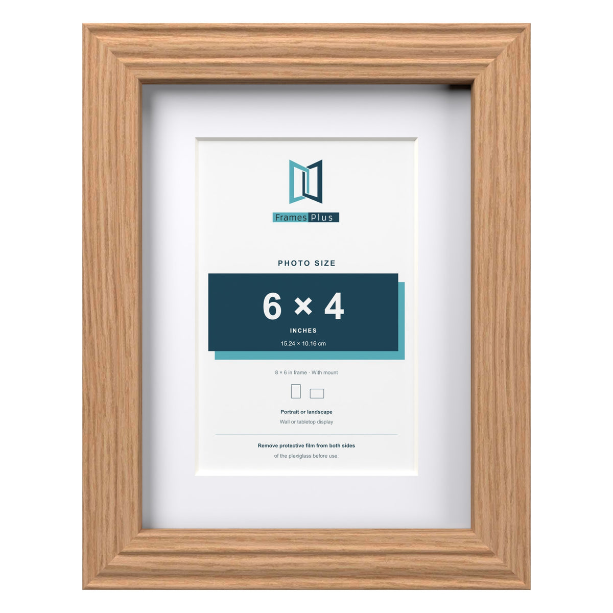 Devon Oak 8 x 6 inch picture frame with a white mount for a 6 x 4 inch photo