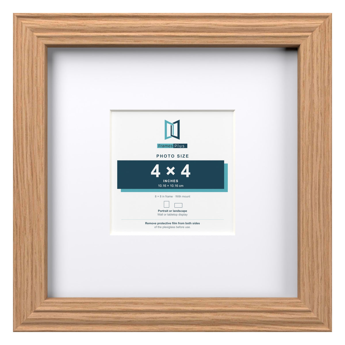 Devon Oak 8 x 8 inch picture frame with a white mount for a 4 x 4 inch photo