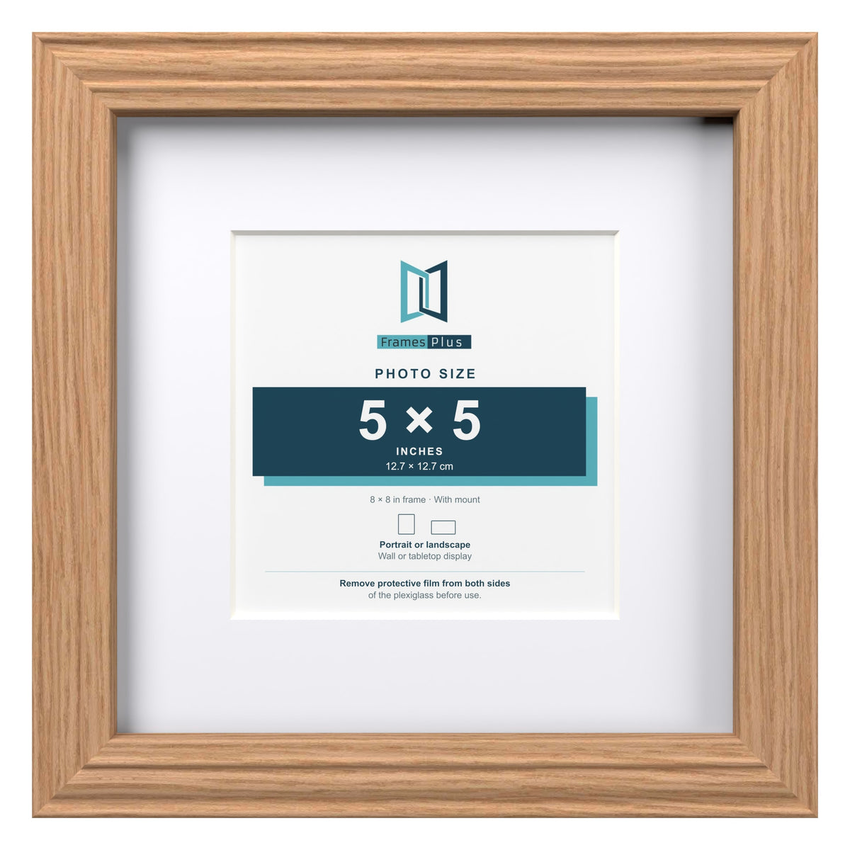 Devon Oak 8 x 8 inch picture frame with a white mount for a 5 x 5 inch photo
