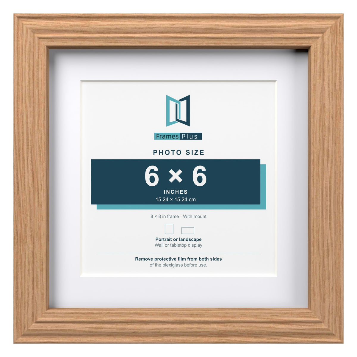 Devon Oak 8 x 8 inch picture frame with a white mount for a 6 x 6 inch photo