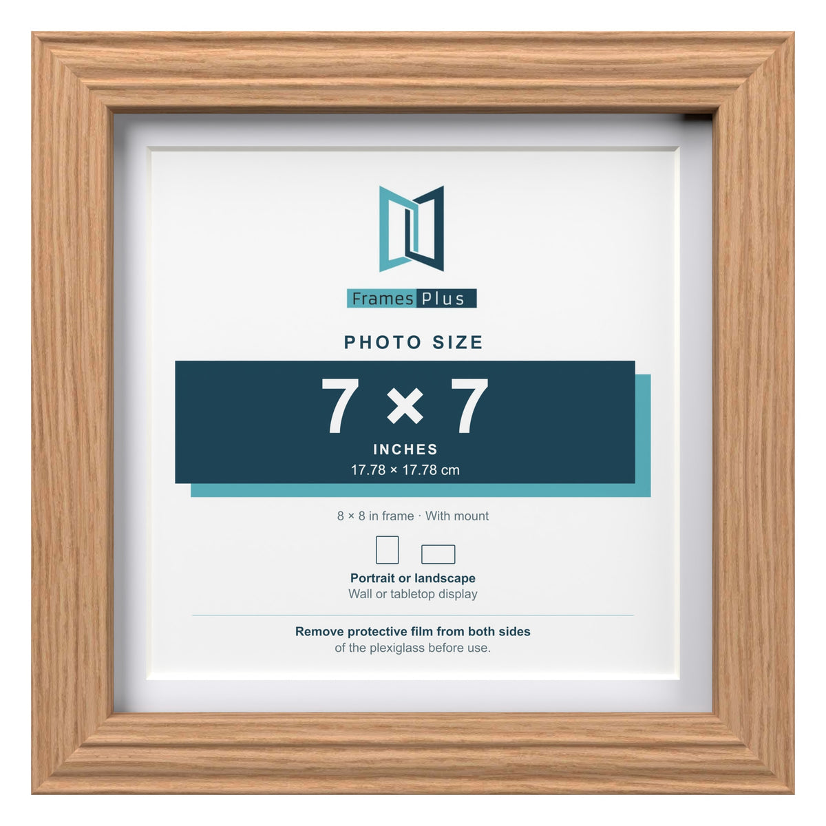 Devon Oak 8 x 8 inch picture frame with a white mount for a 7 x 7 inch photo