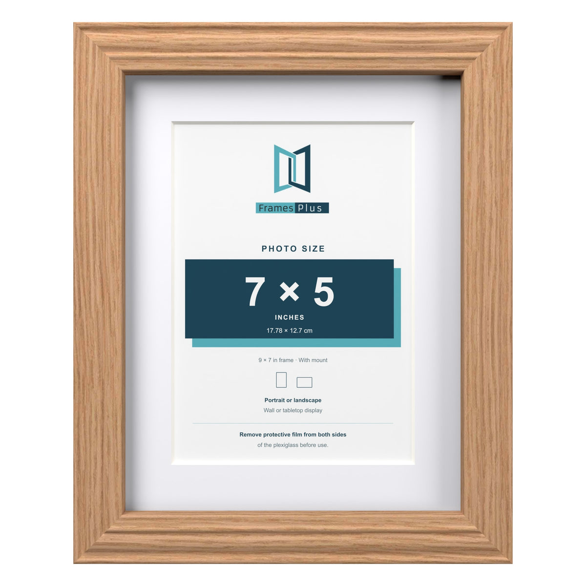Devon Oak 9 x 7 inch picture frame with a white mount for a 7 x 5 inch photo