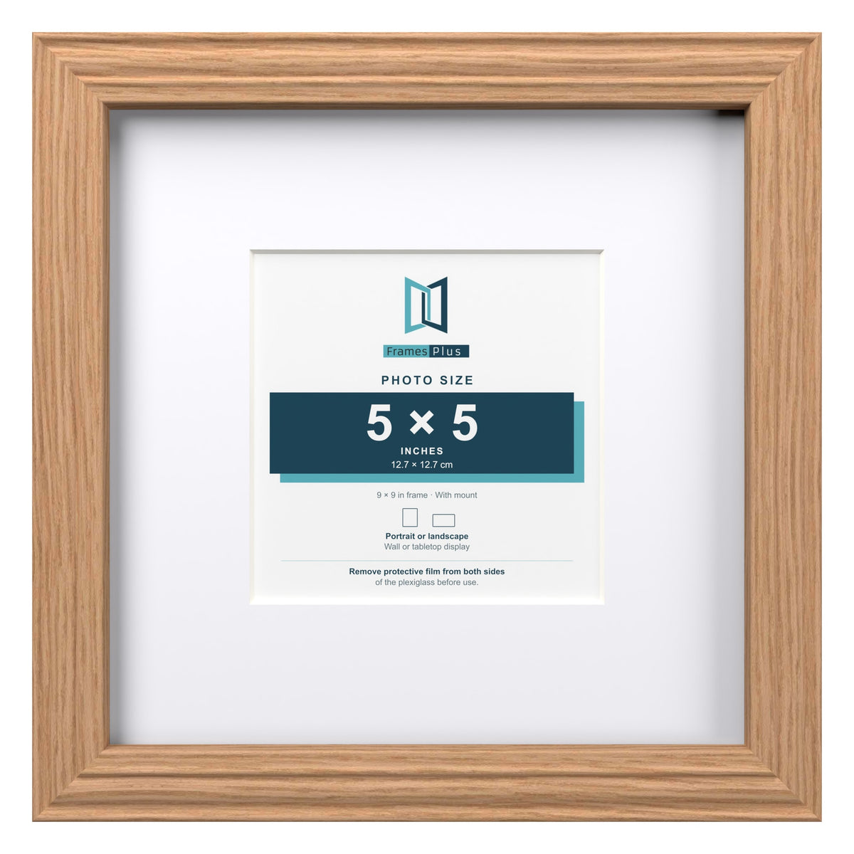 Devon Oak 9 x 9 inch picture frame with a white mount for a 5 x 5 inch photo
