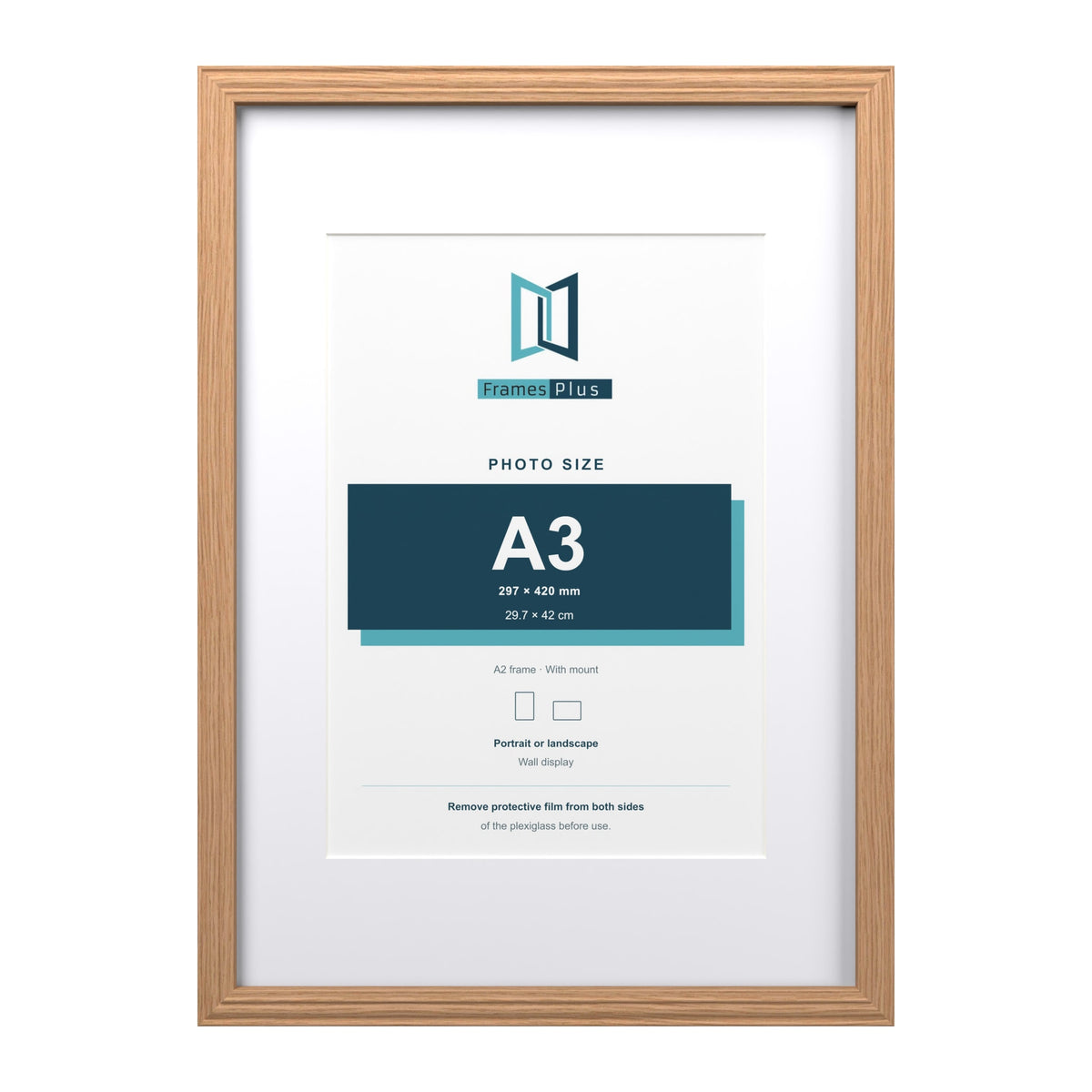 Devon Oak A2 picture frame with a white mount for an A3 photo