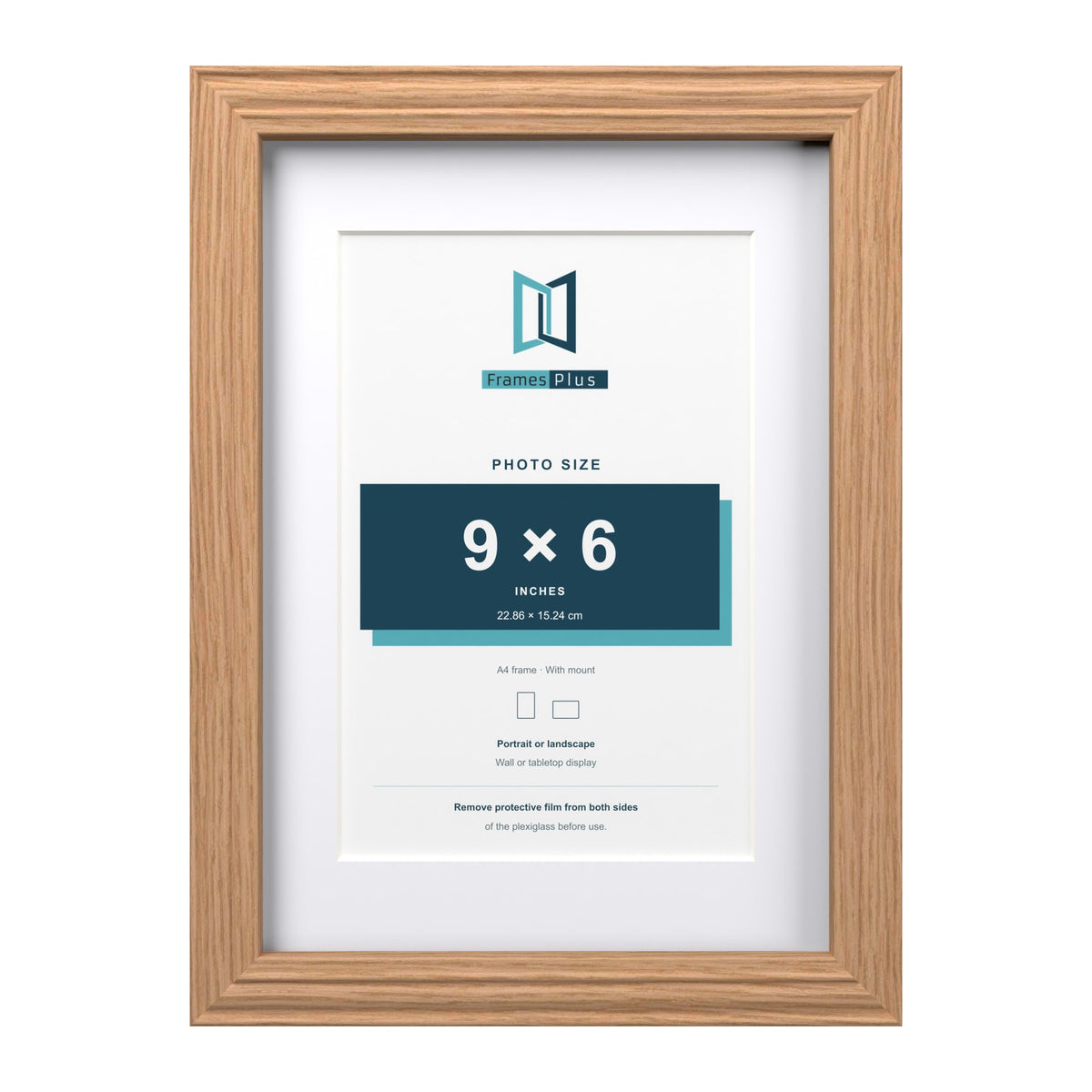 Devon Oak A4 picture frame with a white mount for a 9 x 6 inch photo
