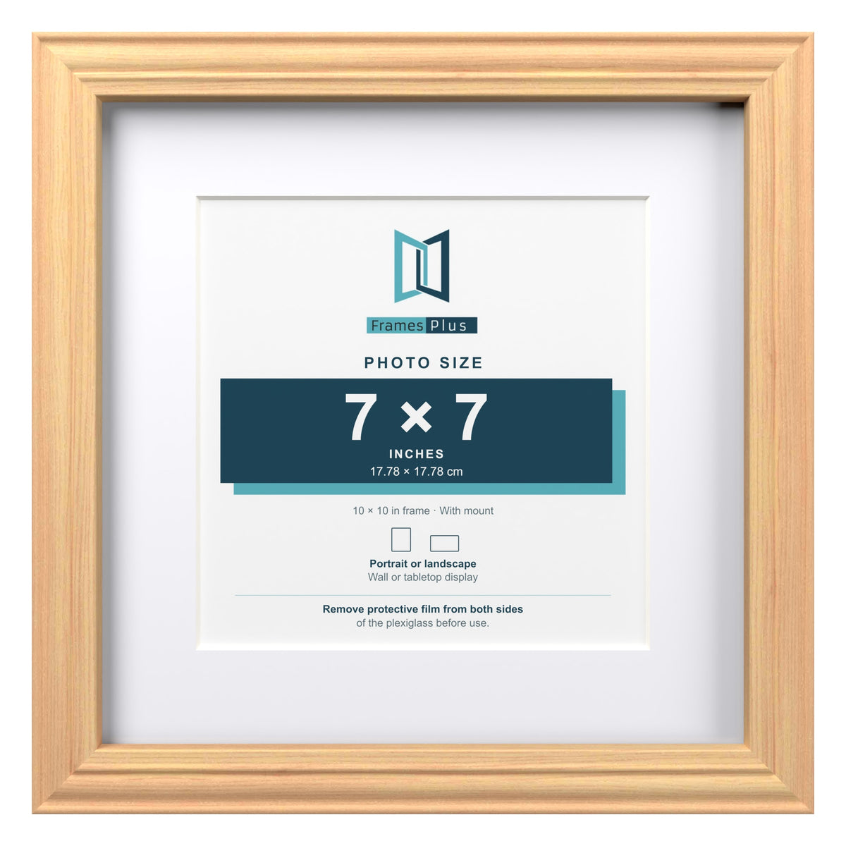 Devon Pine 10 x 10 inch picture frame with a white mount for a 7 x 7 inch photo