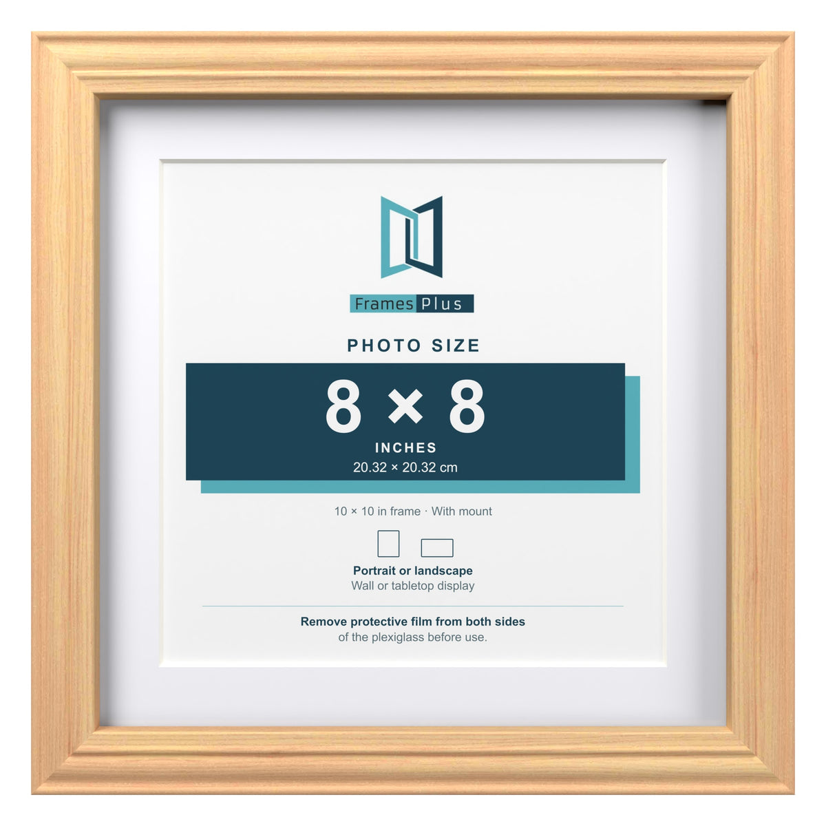 Devon Pine 10 x 10 inch picture frame with a white mount for an 8 x 8 inch photo