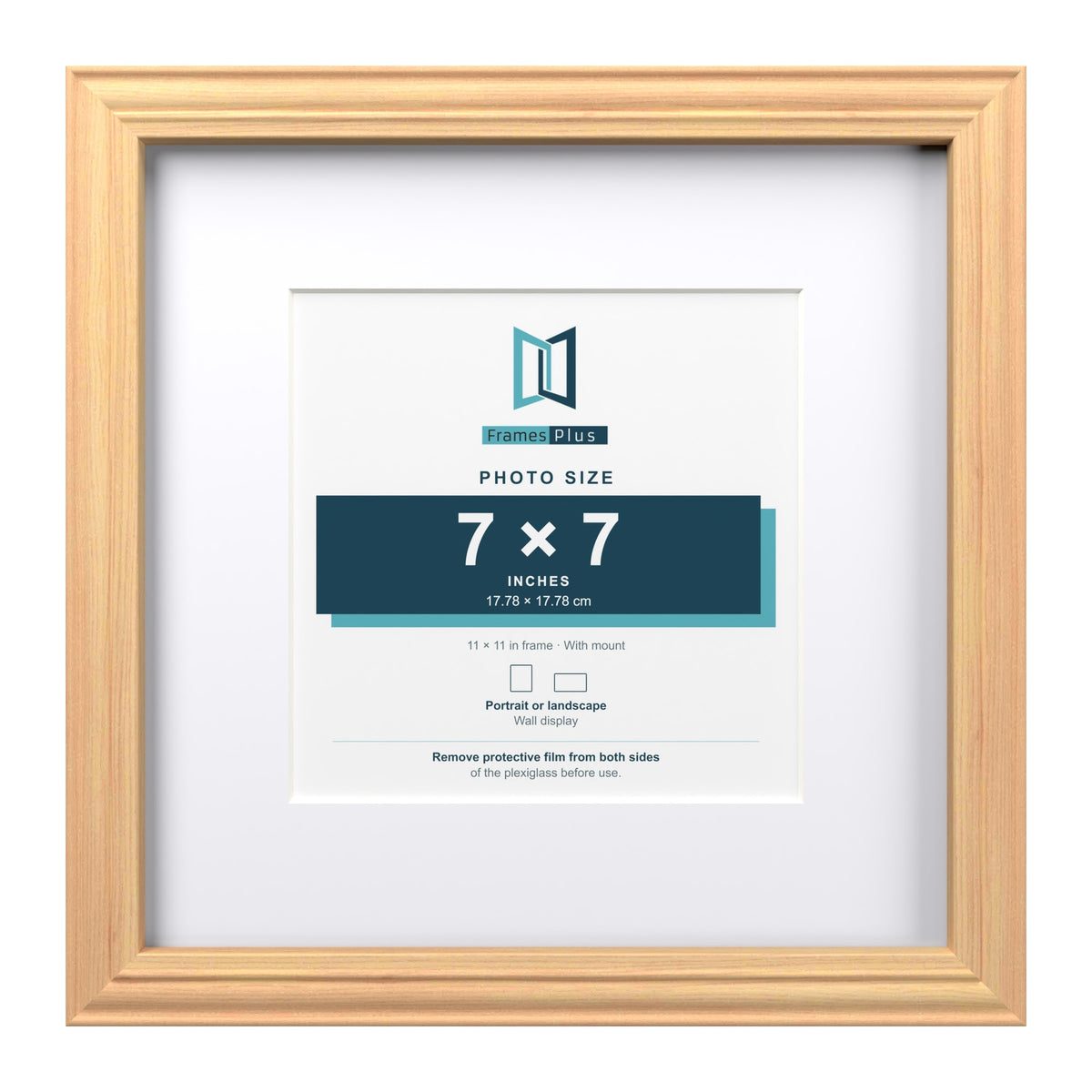 Devon Pine 11 x 11 inch picture frame with a white mount for a 7 x 7 inch photo