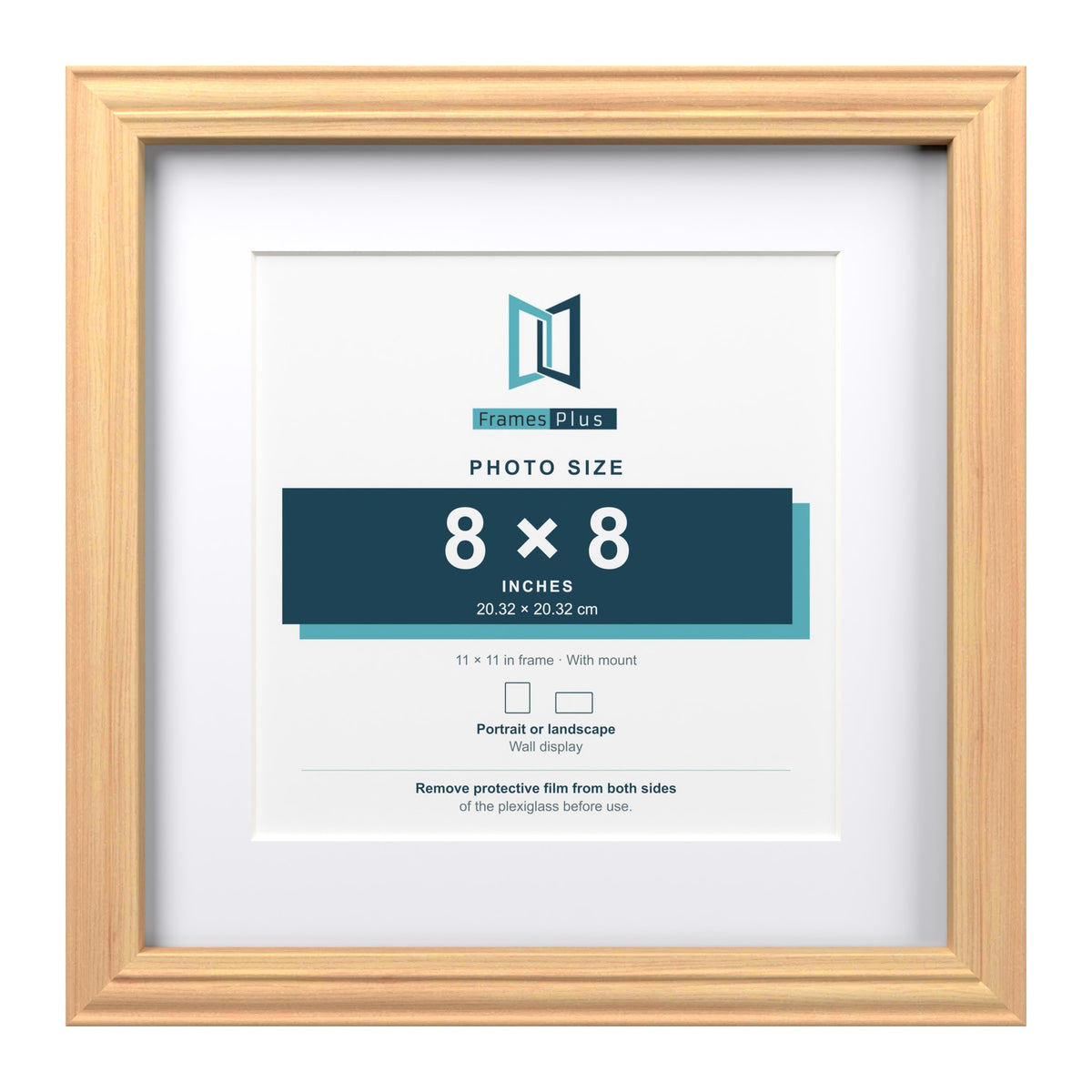 Devon Pine 11 x 11 inch picture frame with a white mount for an 8 x 8 inch photo