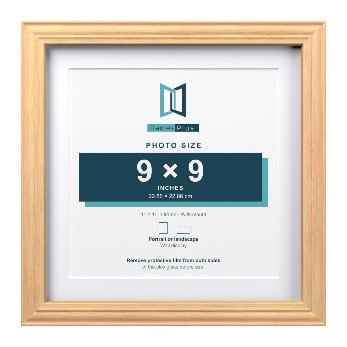 Devon Pine 11 x 11 inch picture frame with a white mount for a 9 x 9 inch photo