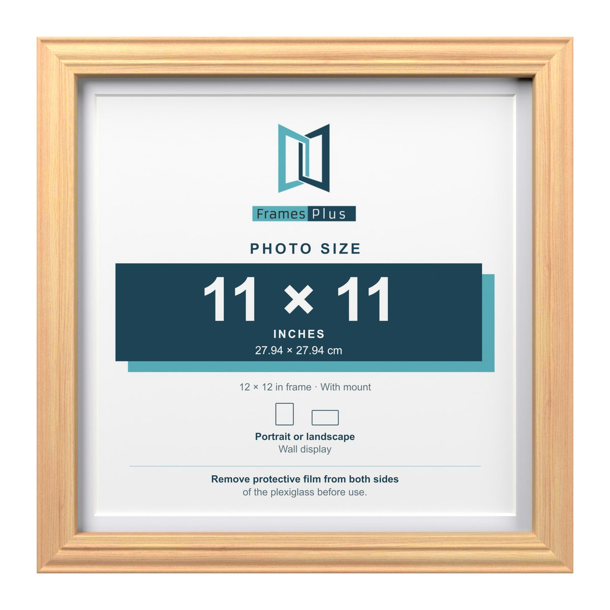 Devon Pine 12 x 12 inch picture frame with a white mount for an 11 x 11 inch photo
