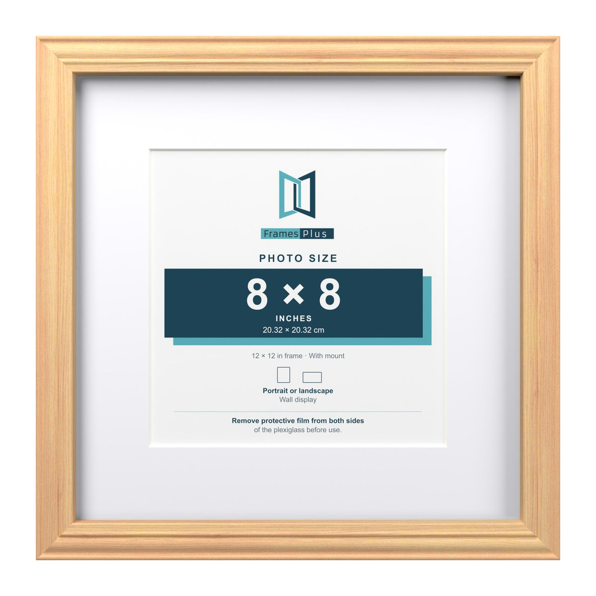 Devon Pine 12 x 12 inch picture frame with a white mount for an 8 x 8 inch photo