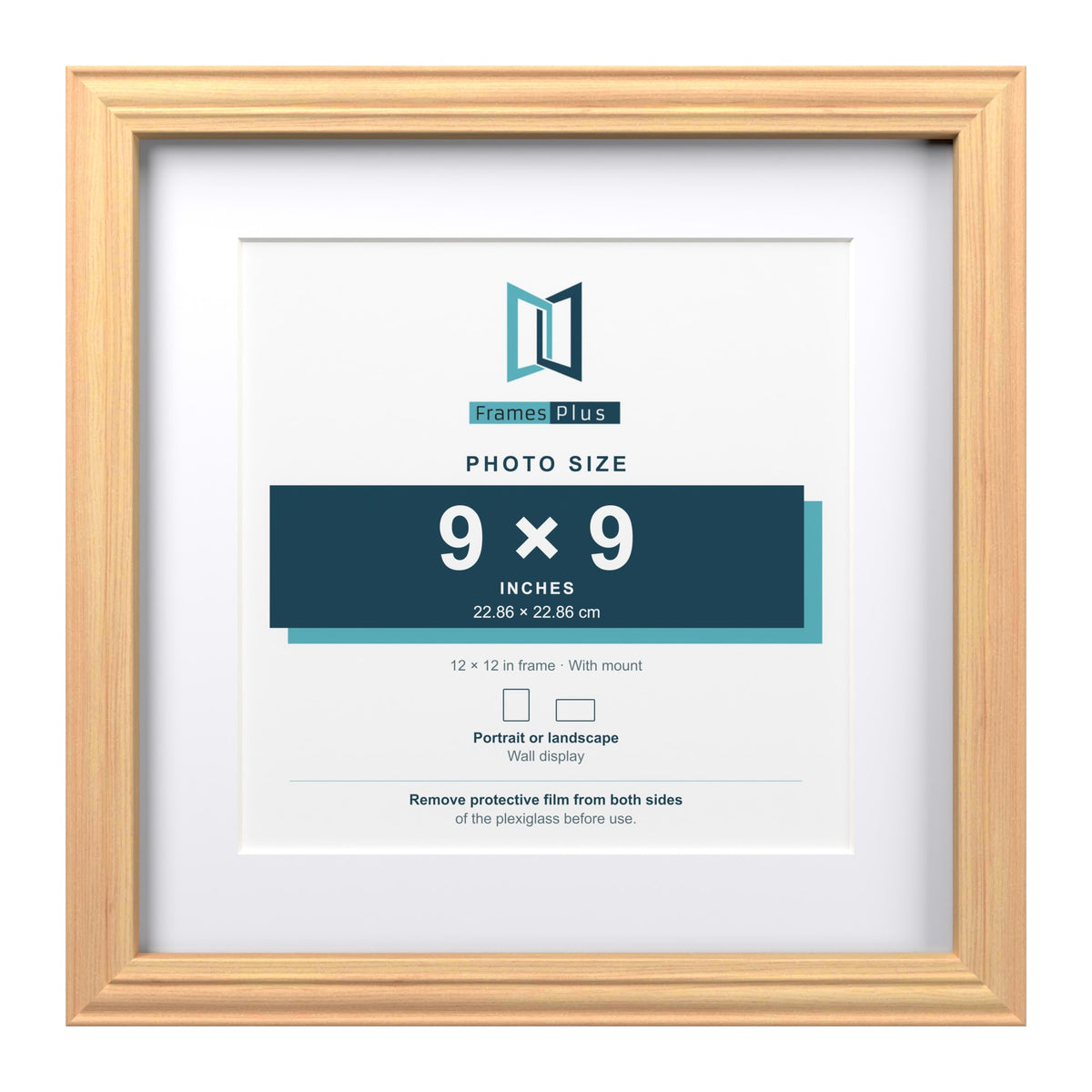 Devon Pine 12 x 12 inch picture frame with a white mount for a 9 x 9 inch photo